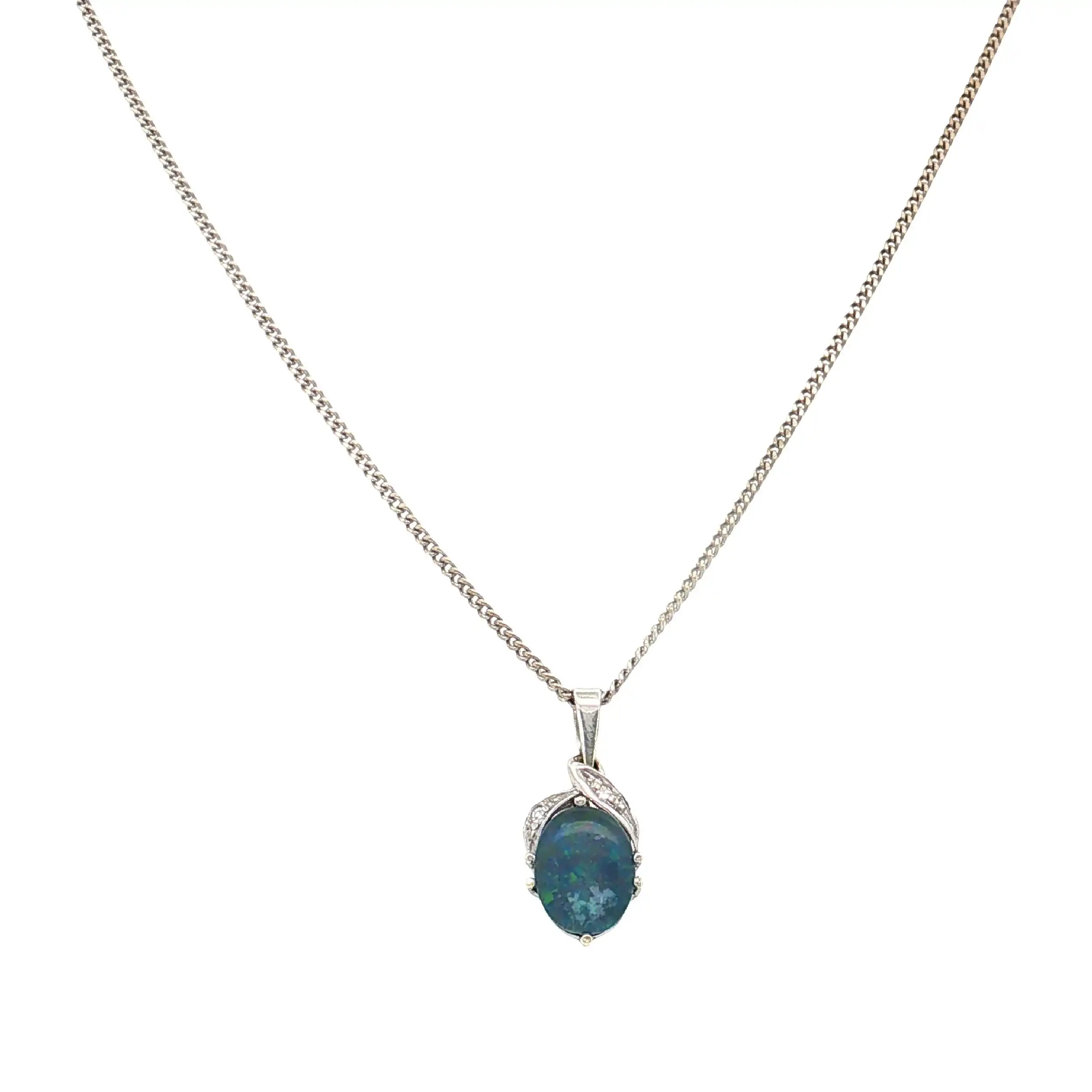 Kette Weißgold mit Anhänger Opal Doublette