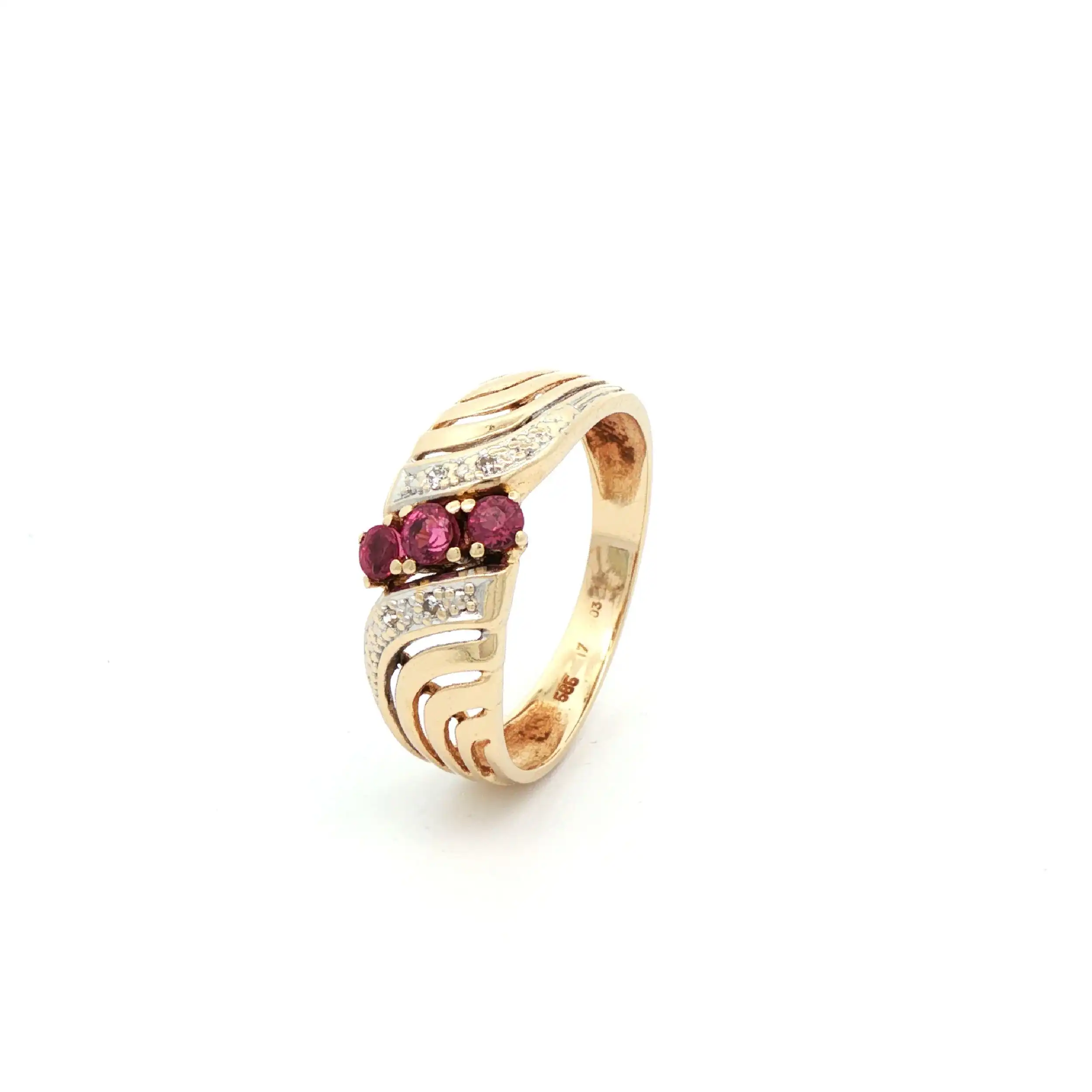 Ring Gelbgold mit roten Farbsteinen und Diamanten