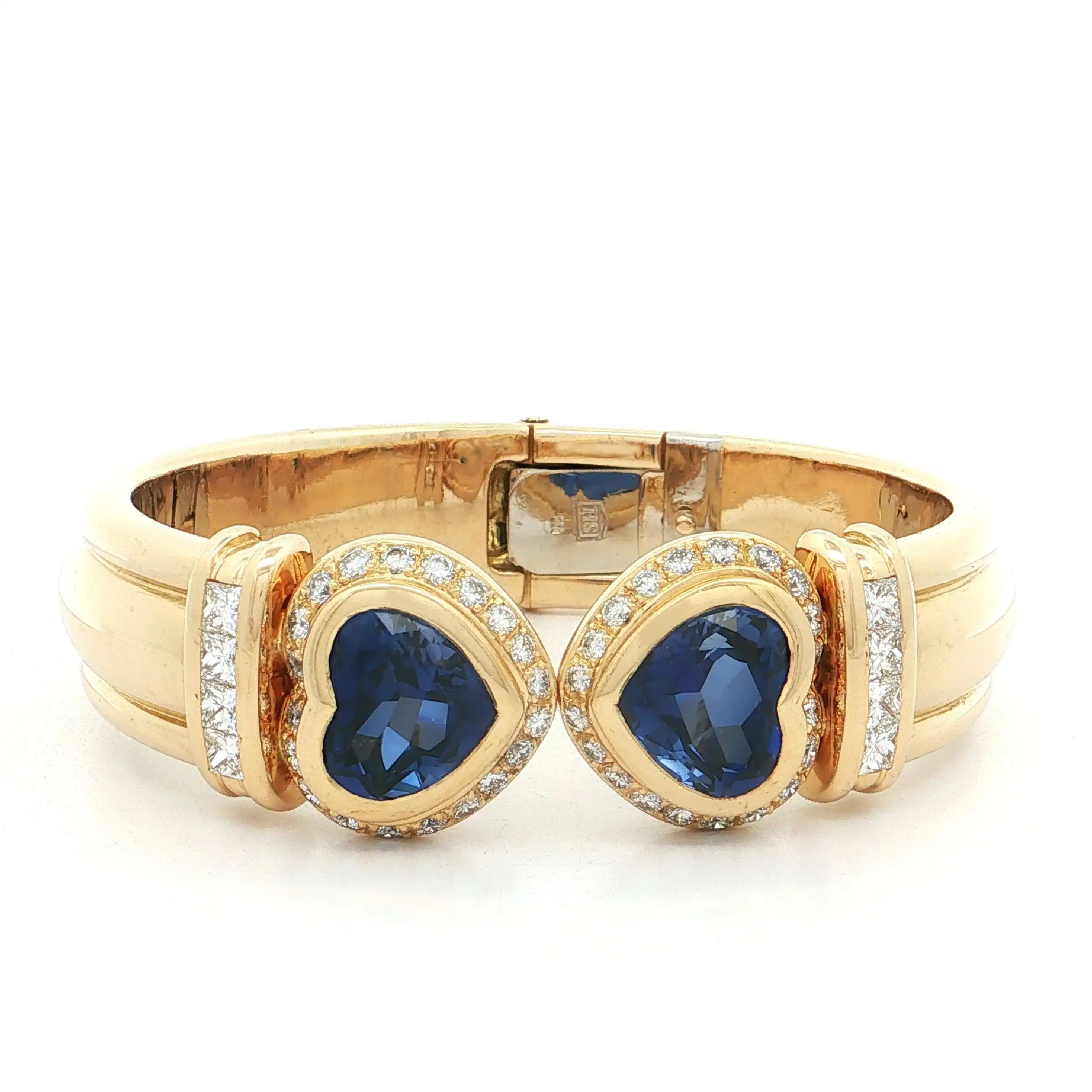 Armreif Gelbgold mit synthetischen Saphiren, Brillanten und Diamanten