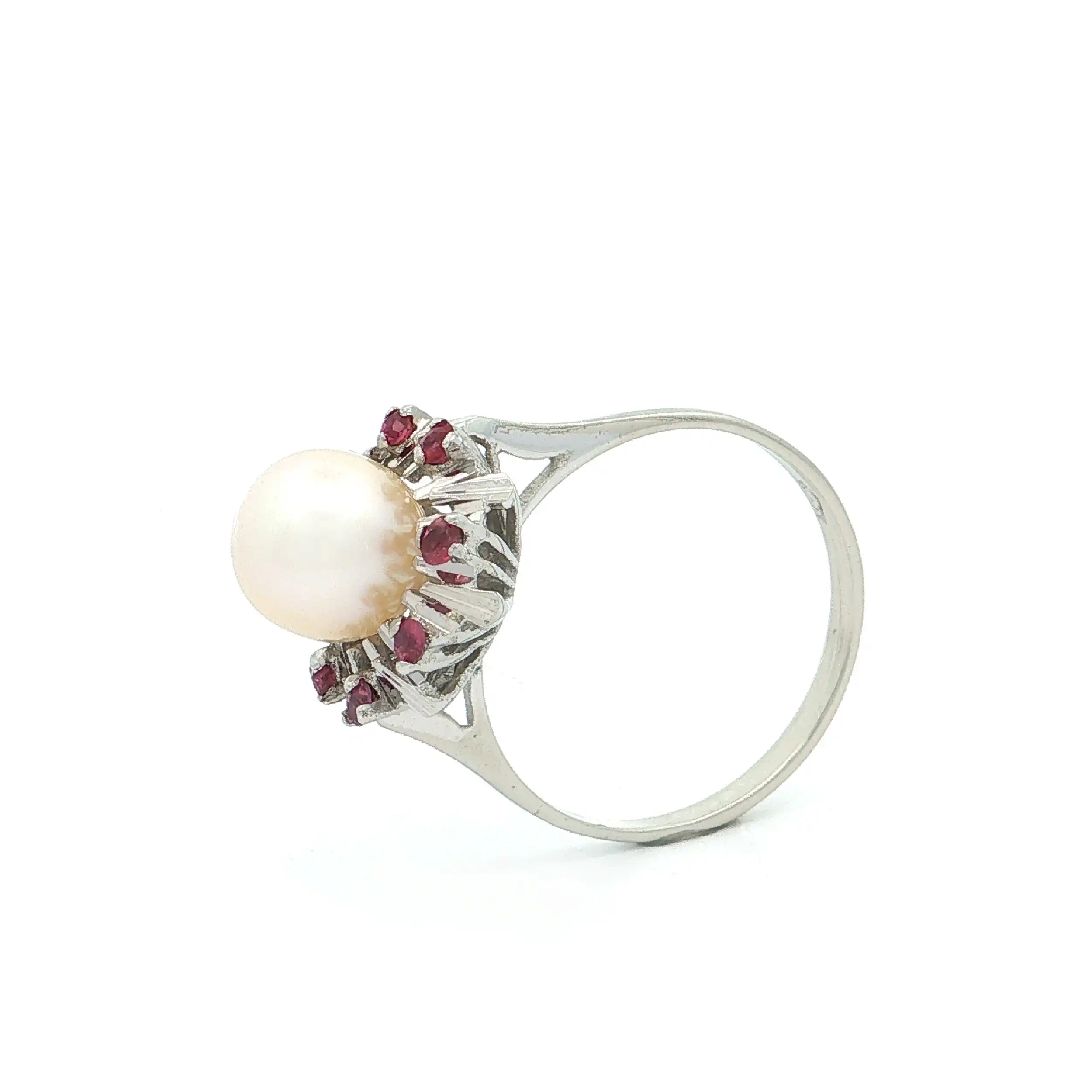 Ring Weißgold mit Perle und Rubinen