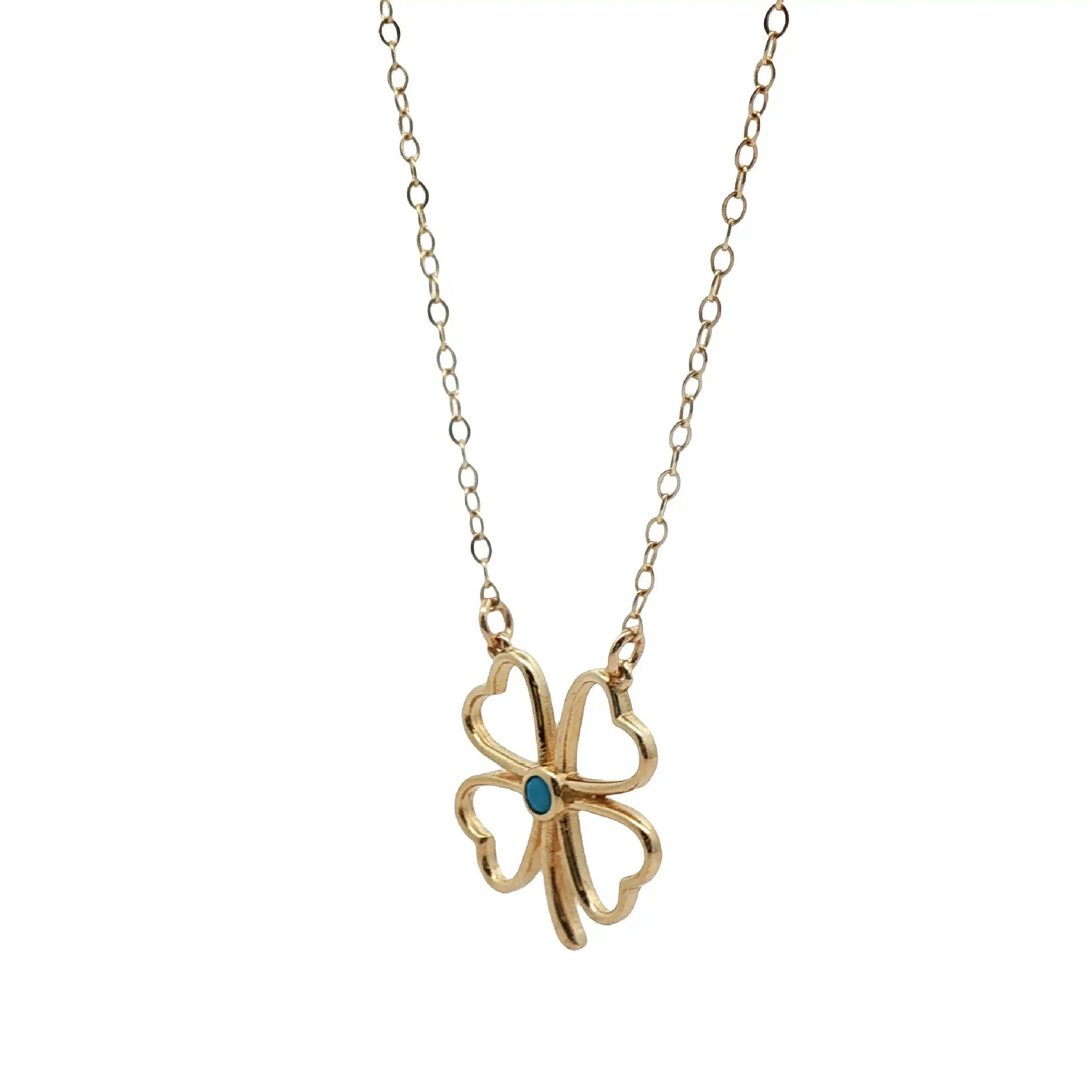 Kette Gelbgold mit Anhänger Kleeblatt mit Türkis