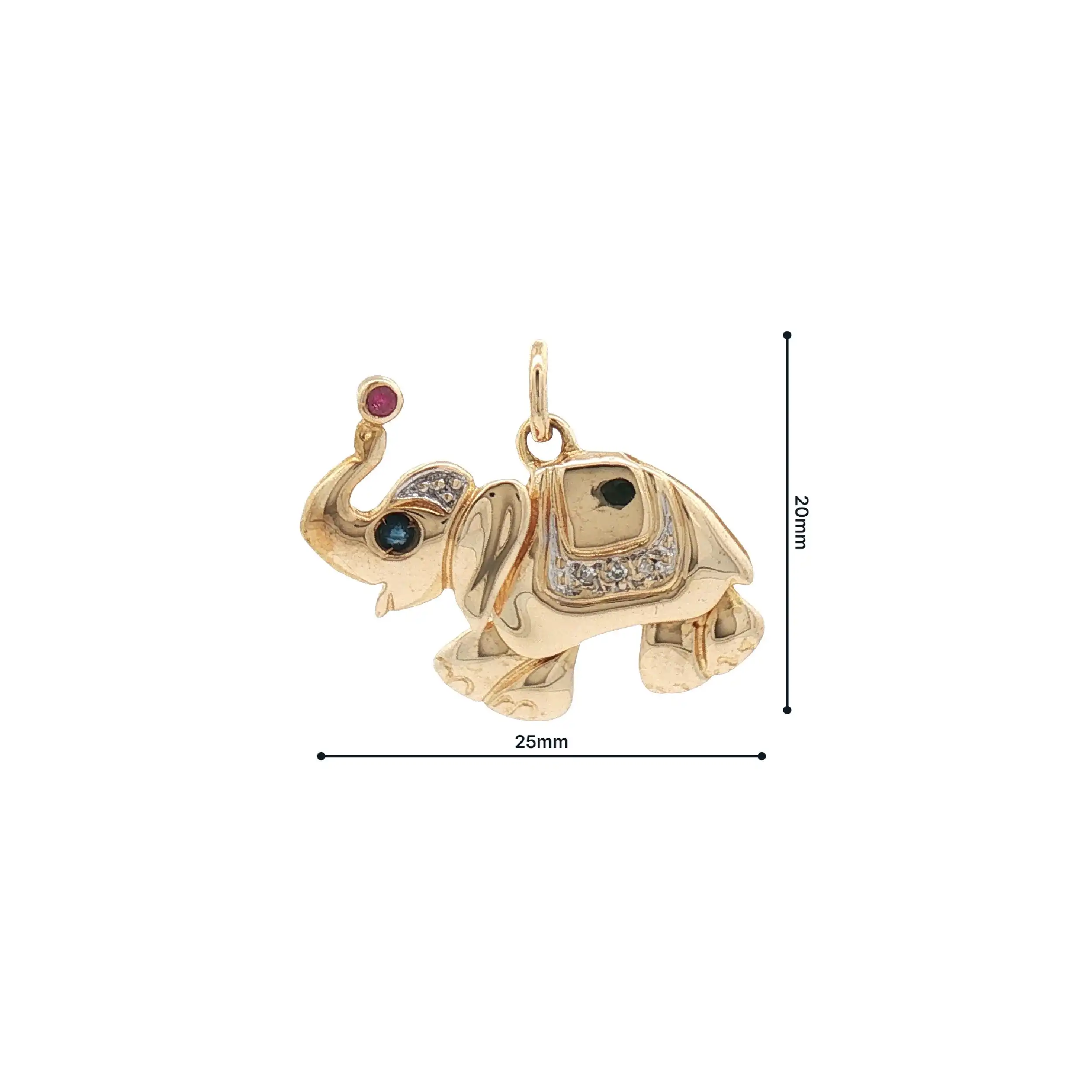 Anhänger Gelbgold Elefant mit Farbsteinen und Zirkonia Anhänger Gelbgold Elefant mit Farbsteinen und Zirkonia