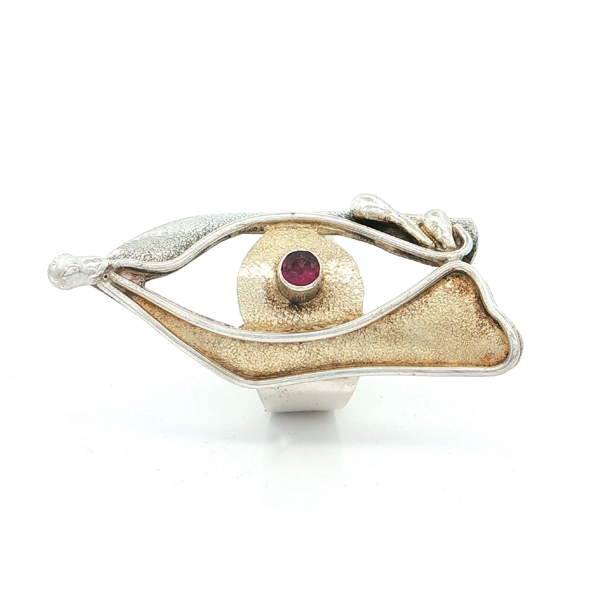 Ring Silber teilvergoldet mit pinkem Farbstein