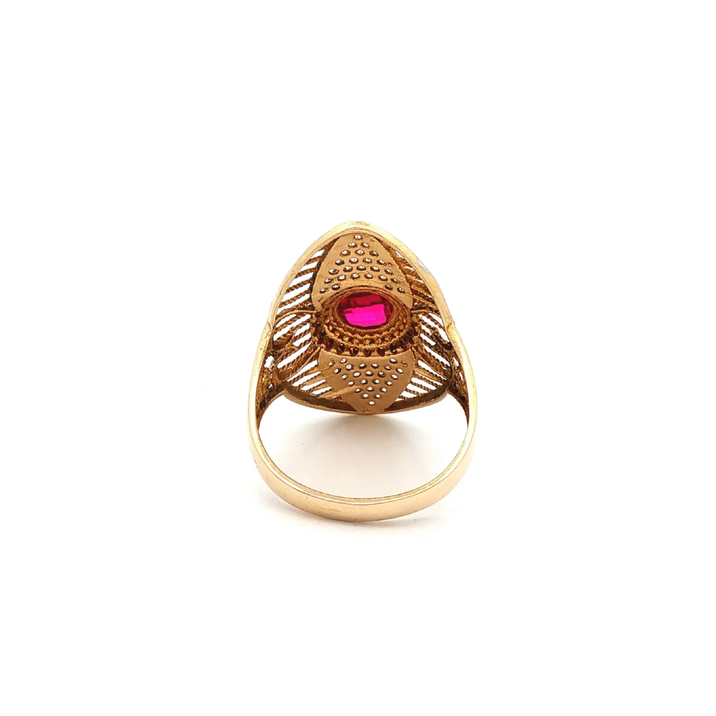 Ring Gelbgold mit rotem Farbstein und Zirkonia