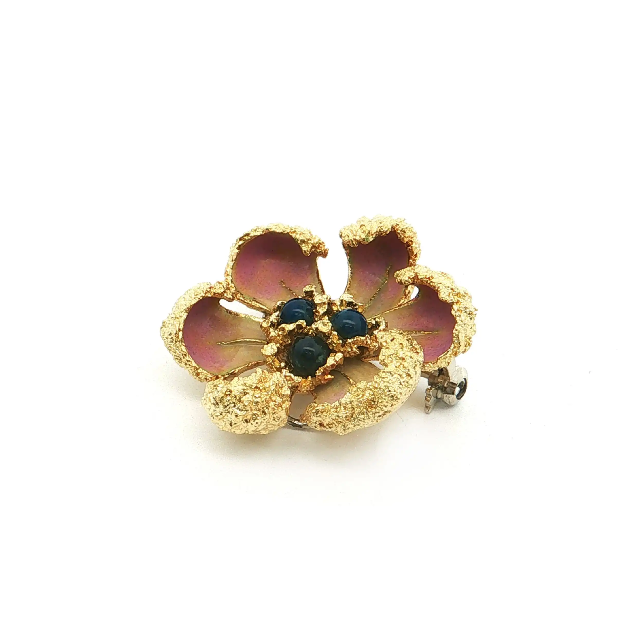 Brosche Gelbgold mit blauen Farbsteinen und Emaille Brosche Gelbgold mit blauen Farbsteinen und Emaille