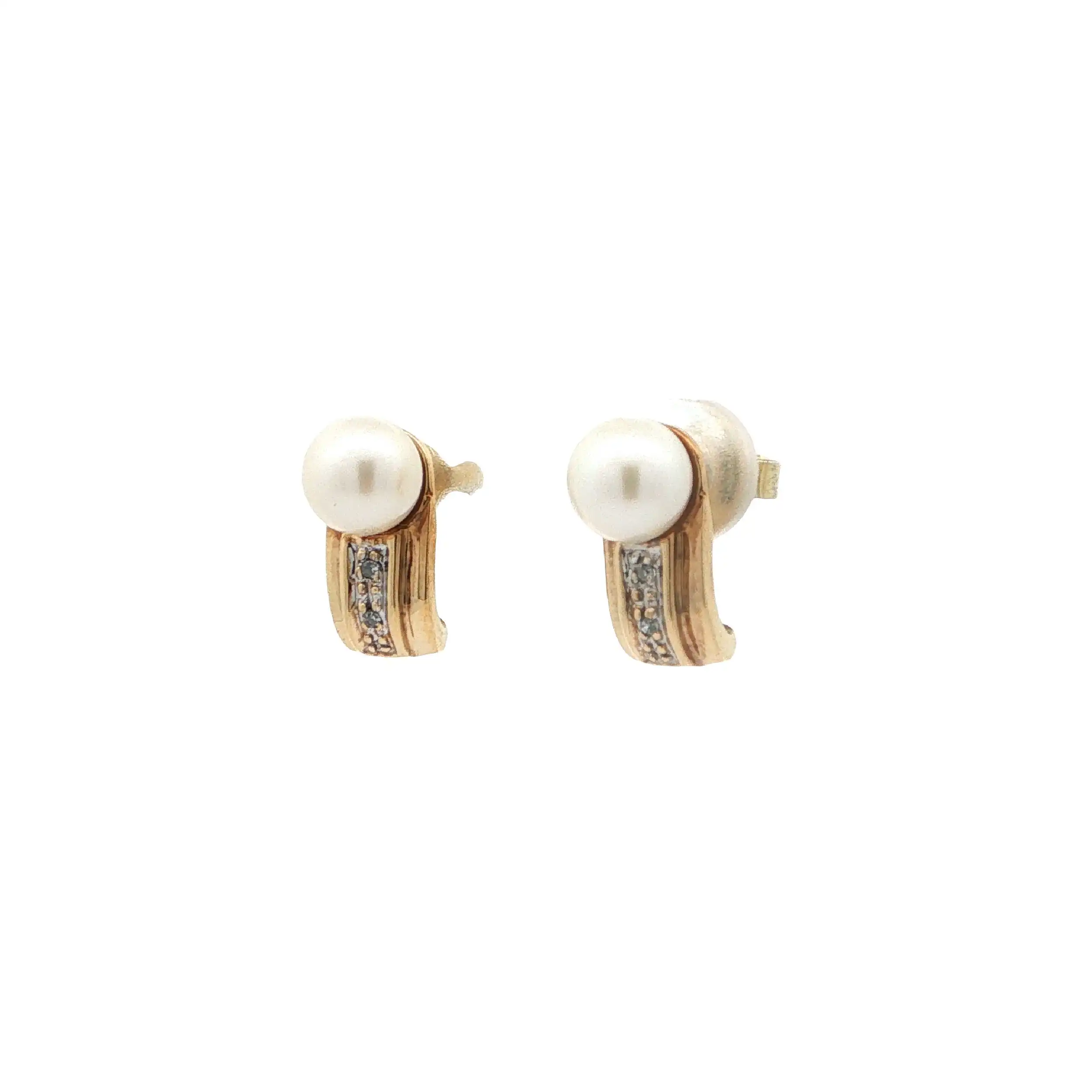 Ohrsteker Gelbgold mit Perle & Diamanten