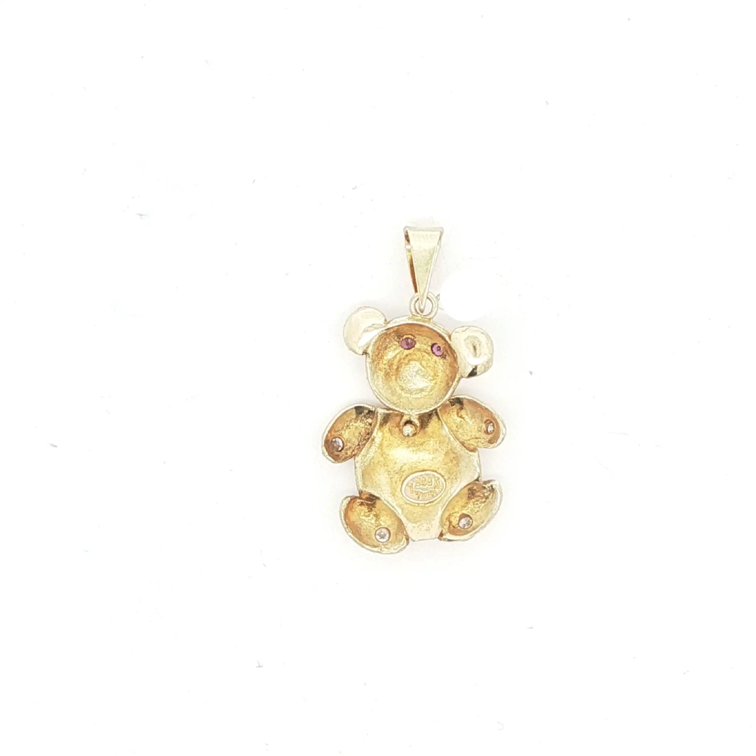 Anhänger Gelbgold Teddybär mit Zirkonia und roten Farbsteinen