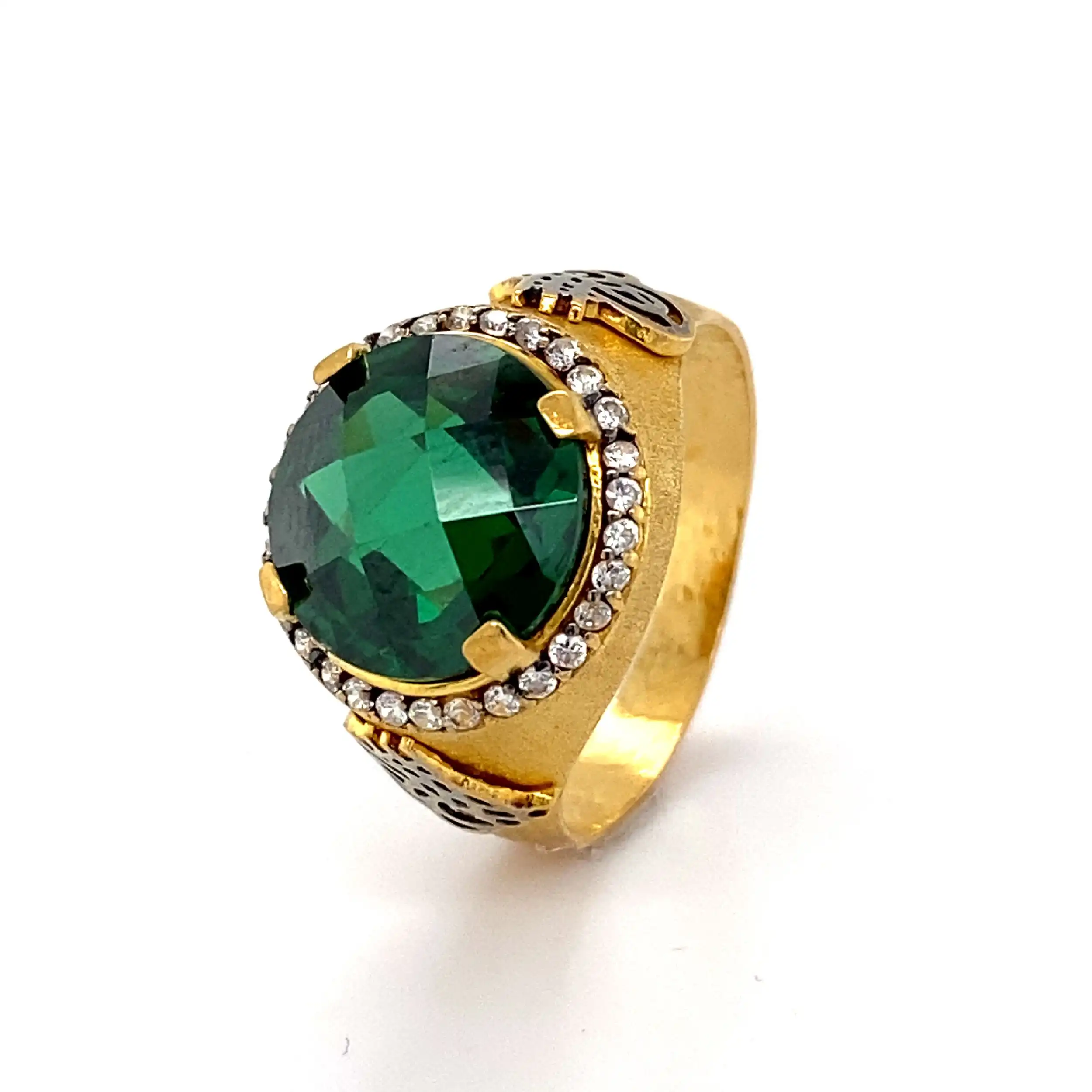 Ring Bicolor mit grünem Stein und Zirkonia Ring Bicolor mit grünem Stein und Zirkonia