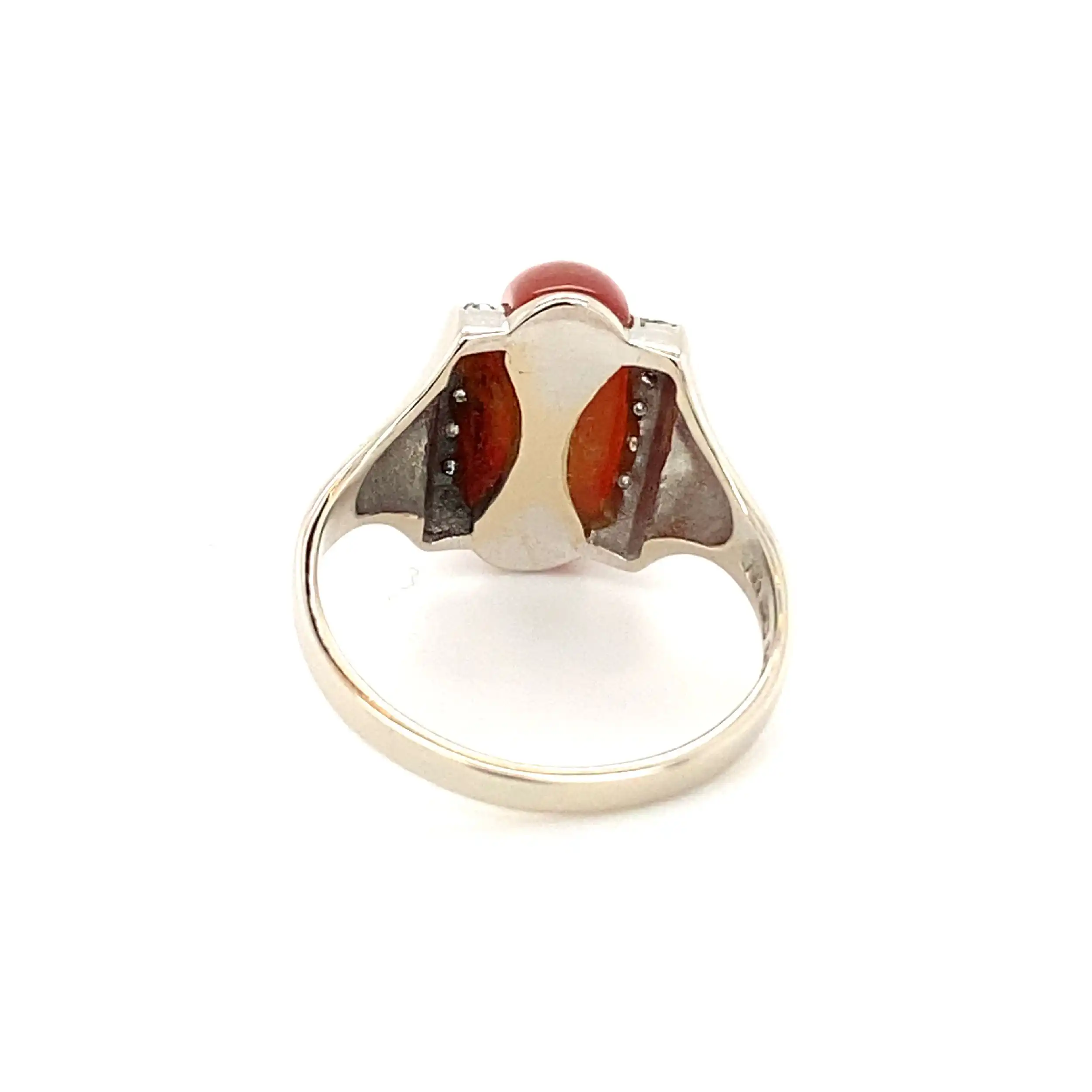 Ring Weißgold mit Karneol & Diamanten, graviert mit 0,14ct. Ring Weißgold mit Karneol & Diamanten, graviert mit 0,14ct.