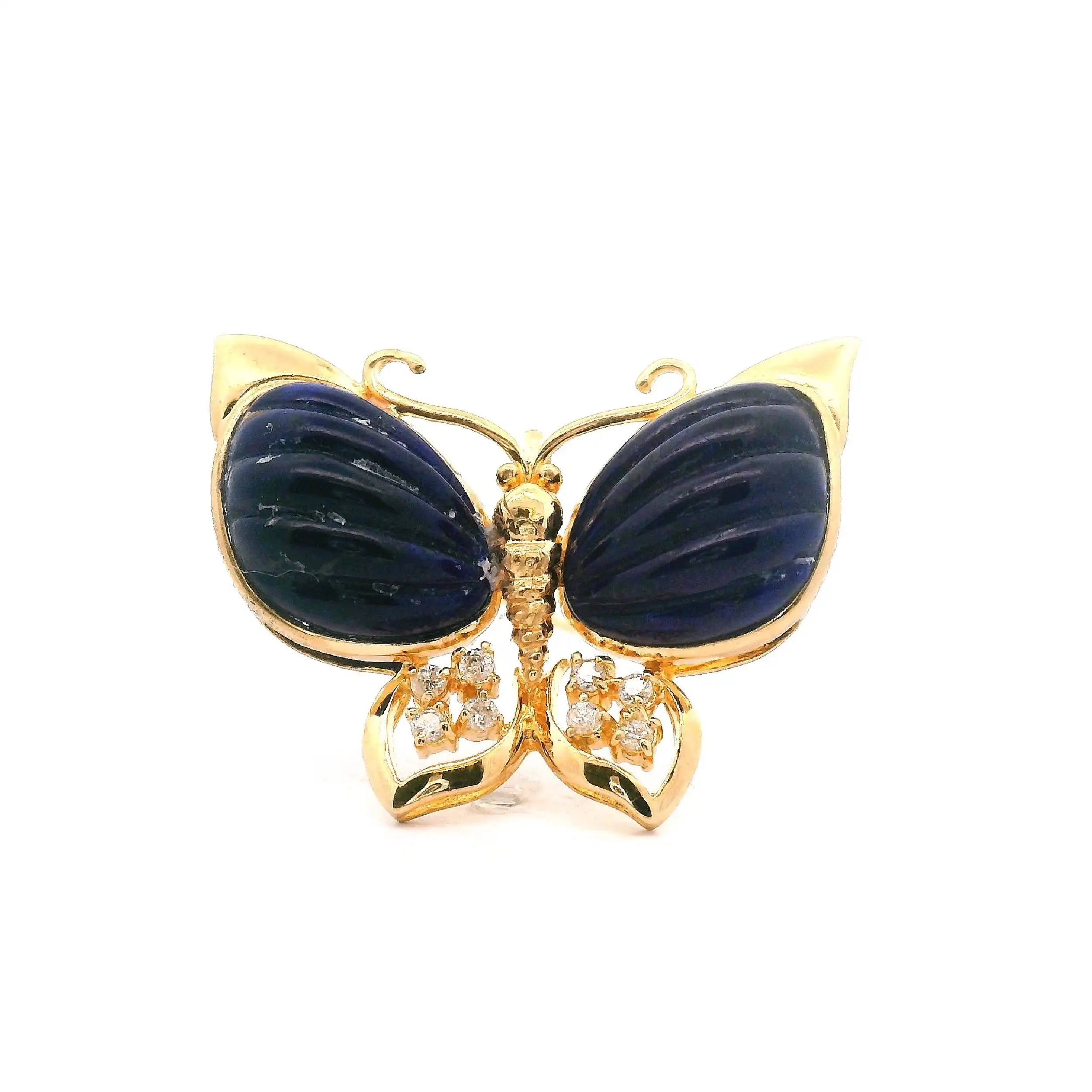 Brosche Schmetterling Gelbgold mit Lapiz und Brillanten