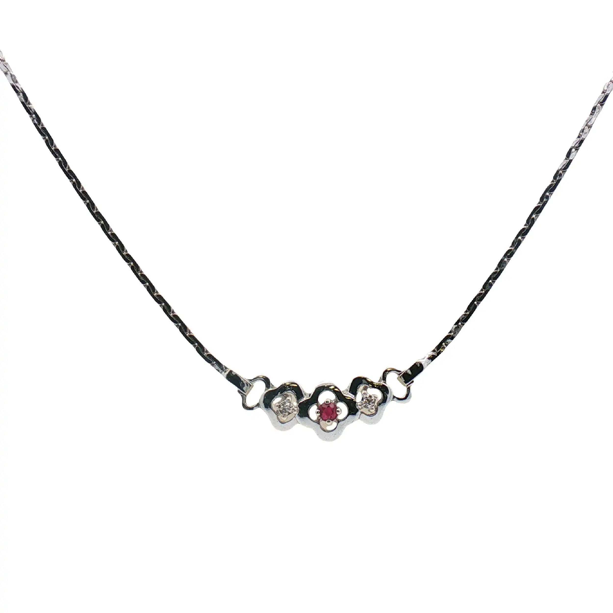 Collier Weißgold mit Diamanten und Rubin Collier Weißgold mit Diamanten und Rubin