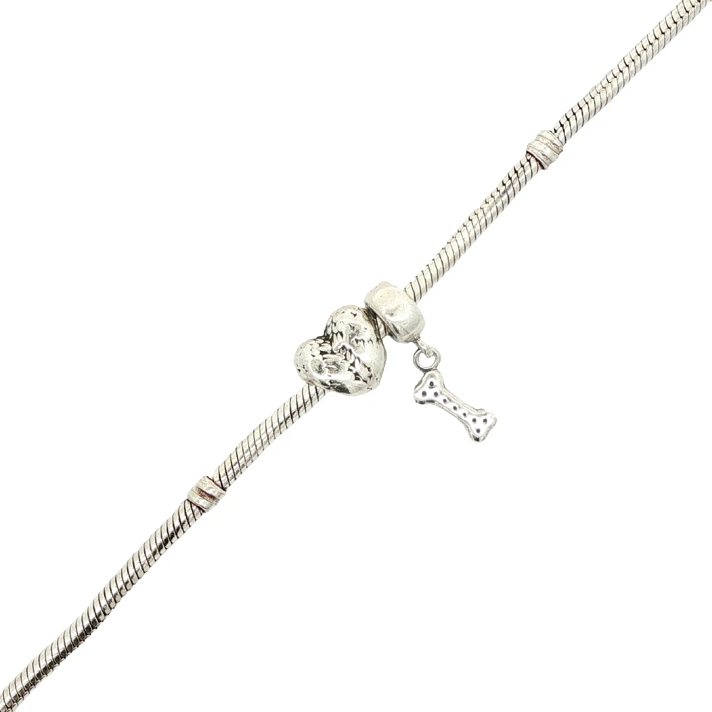 Armband Silber Pandora mit Charms, Herz & Knochen Armband Silber Pandora mit Charms, Herz & Knochen