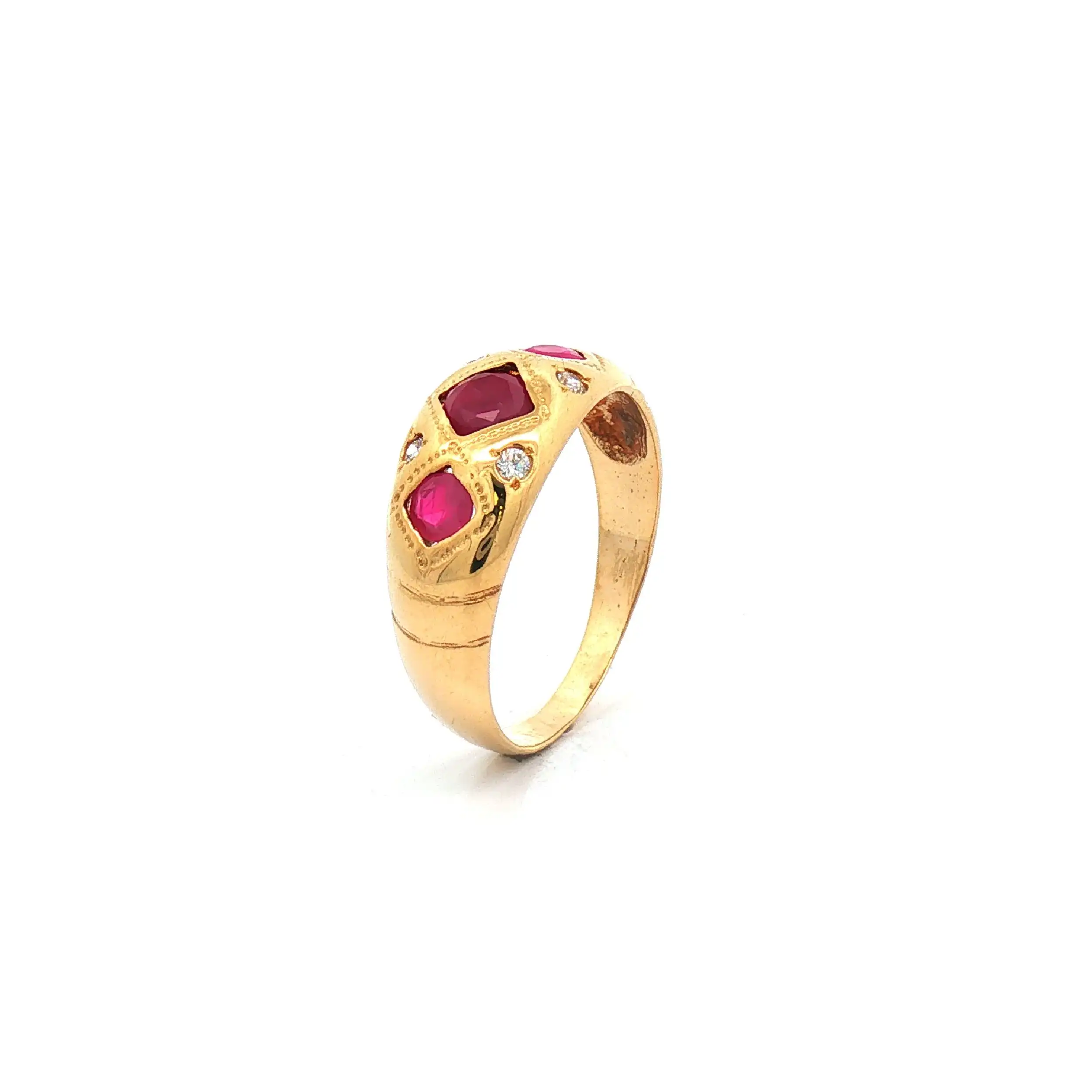 Ring Gelbgold mit roten Farbsteinen und Zirkonia