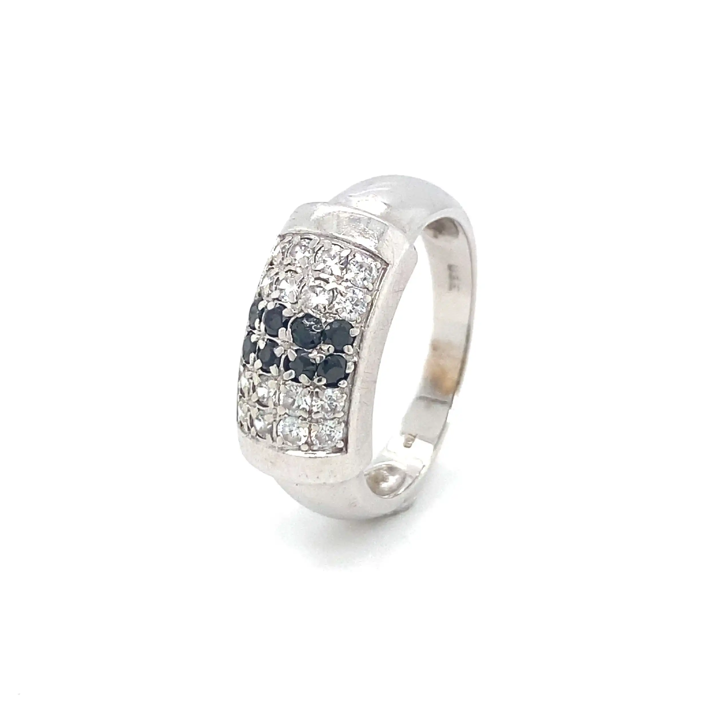 Ring Weißgold mit schwarzen und weißen Zirkonia