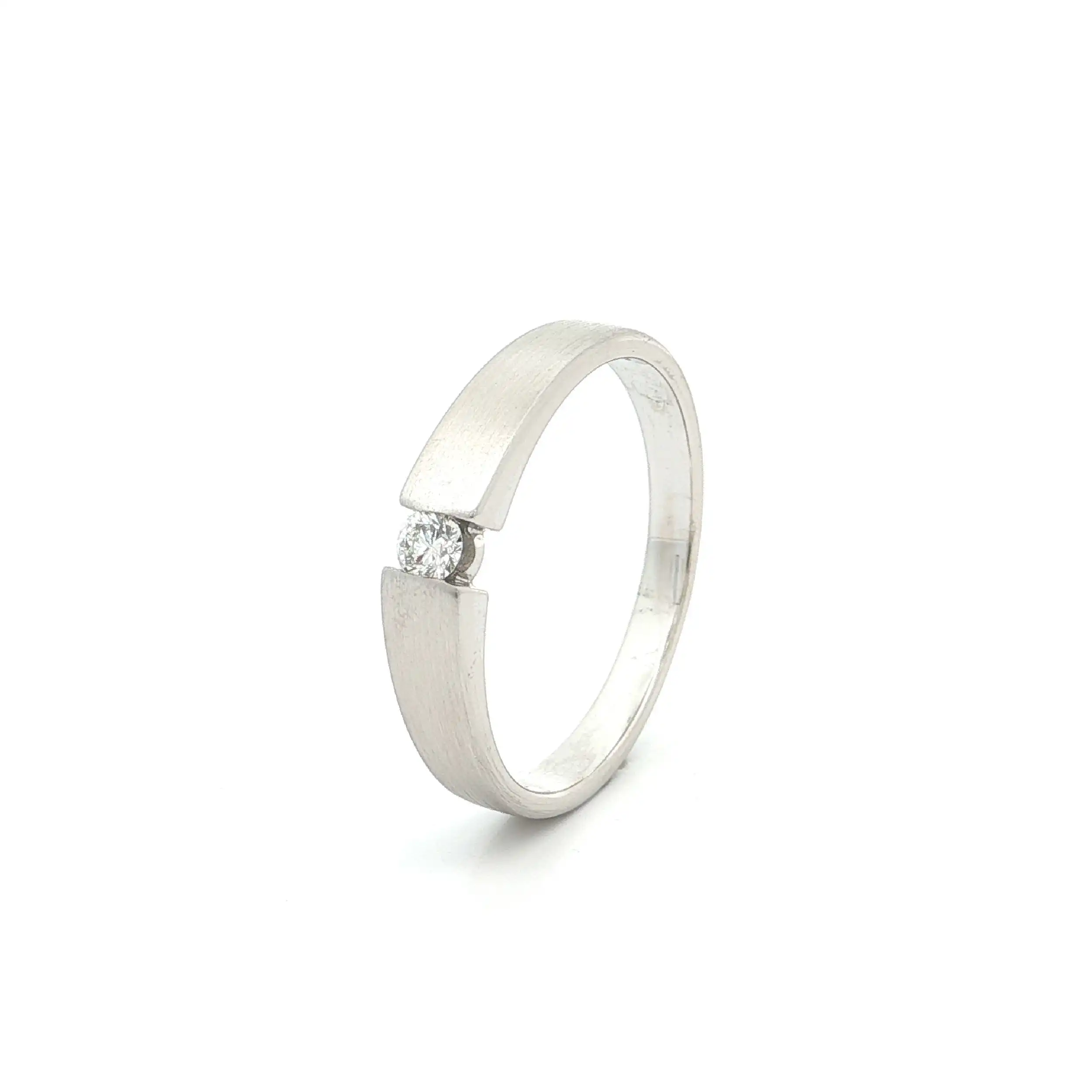 Ring Weißgold mattiert mit Brillant, graviert 0,08 ct W-LR