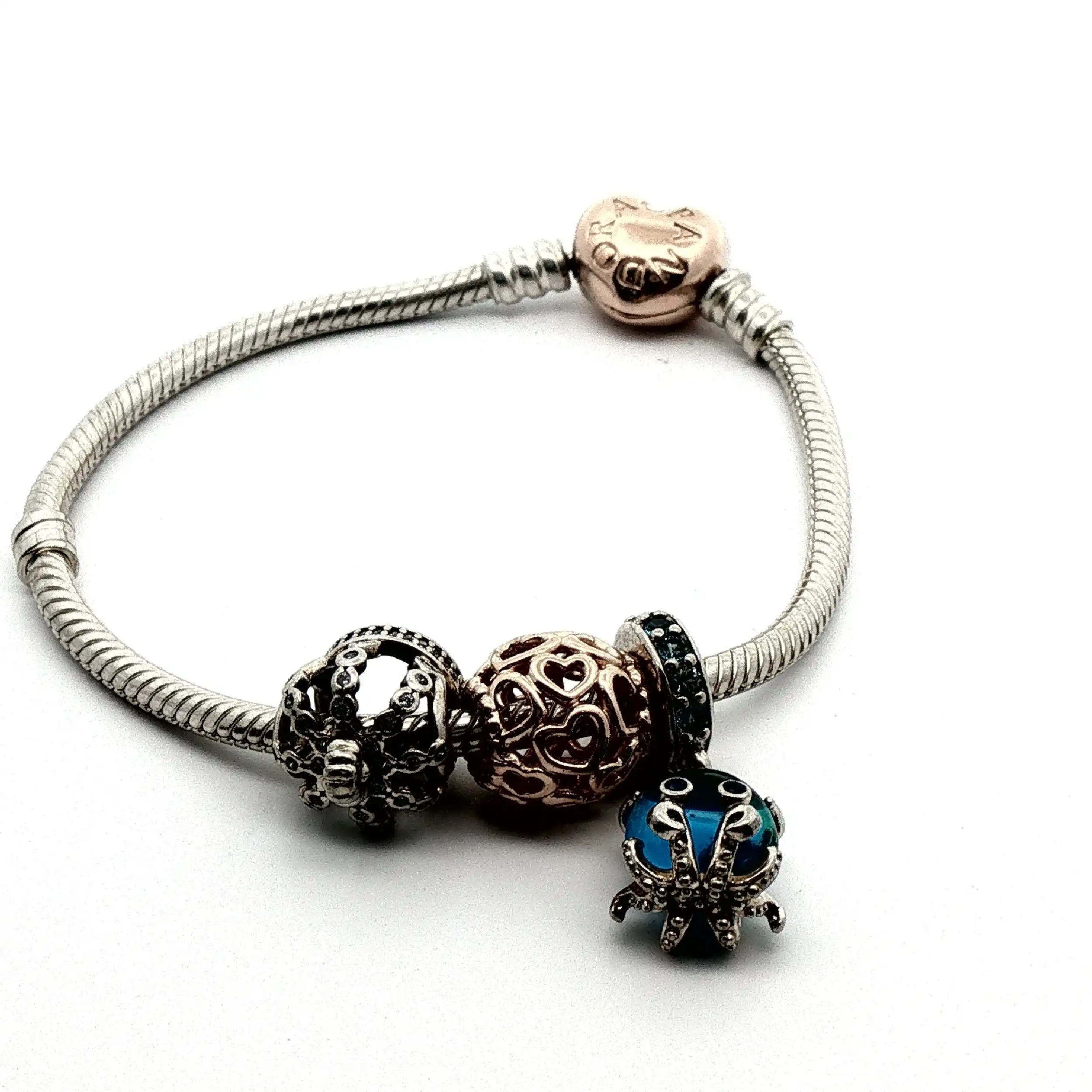 Armband Silber Bicolor Pandora mit 3 Charms