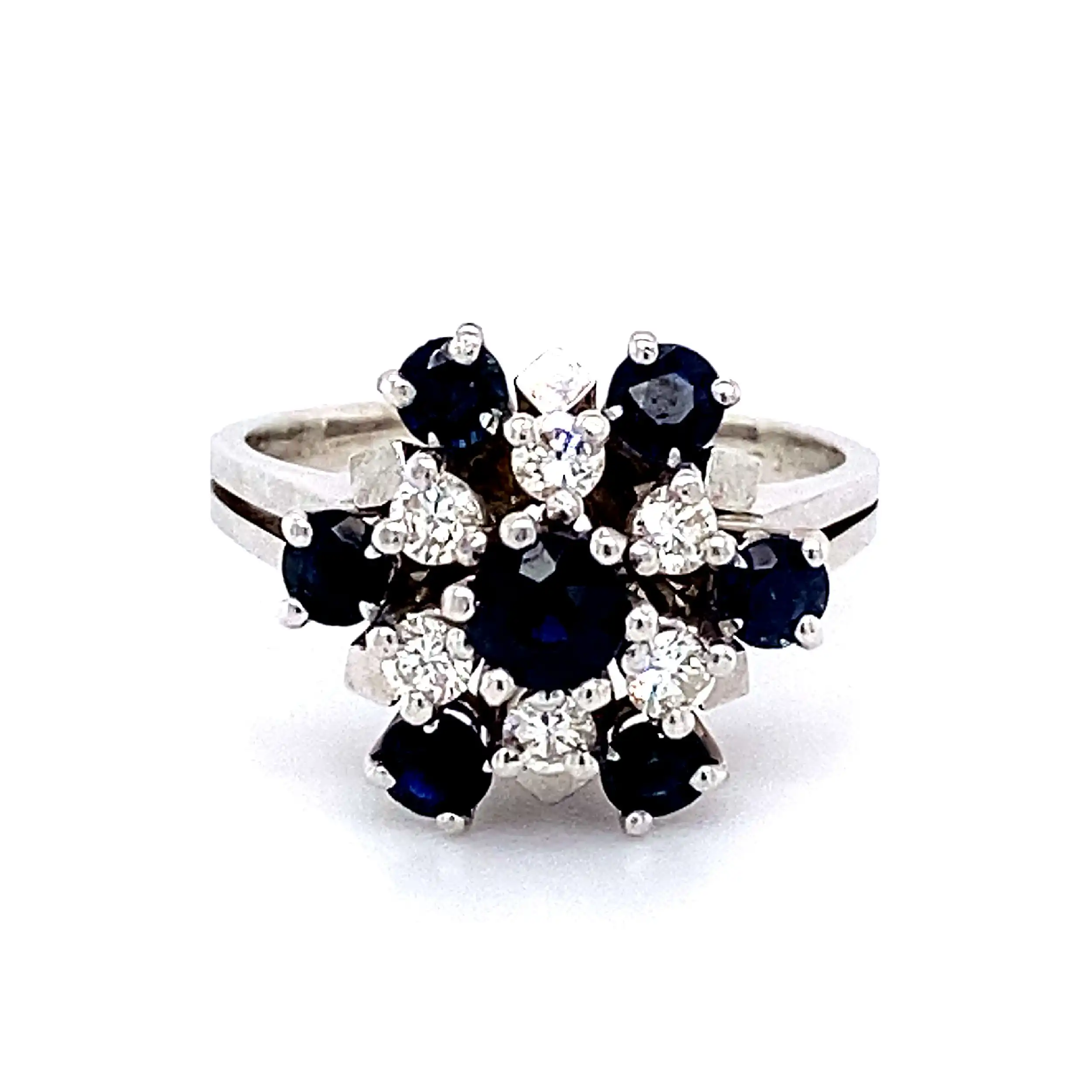 Ring Weißgold mit Saphiren und Brillanten, graviert mit 0,35ct