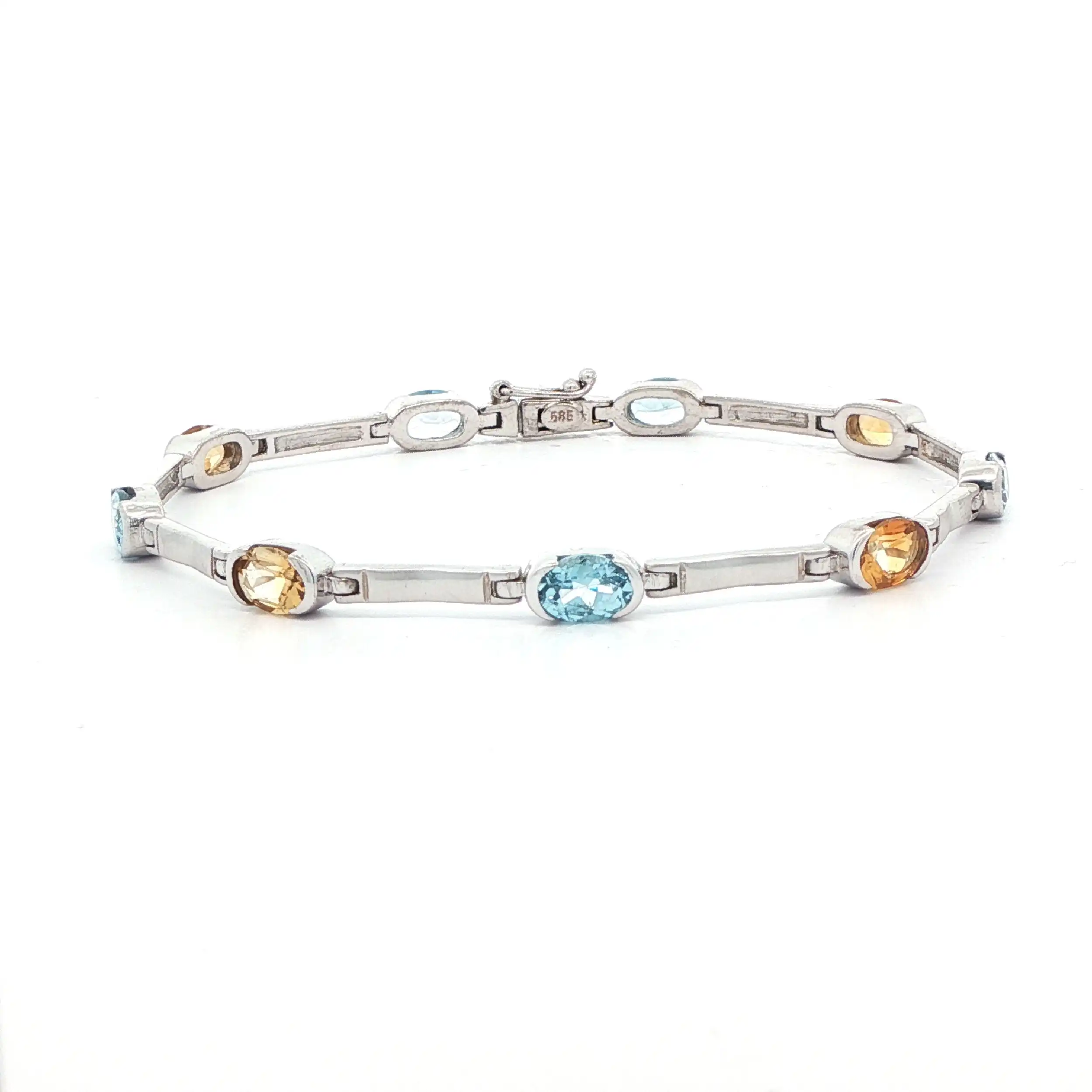 Armband Bicolor hellblaue und orangene Farbsteine