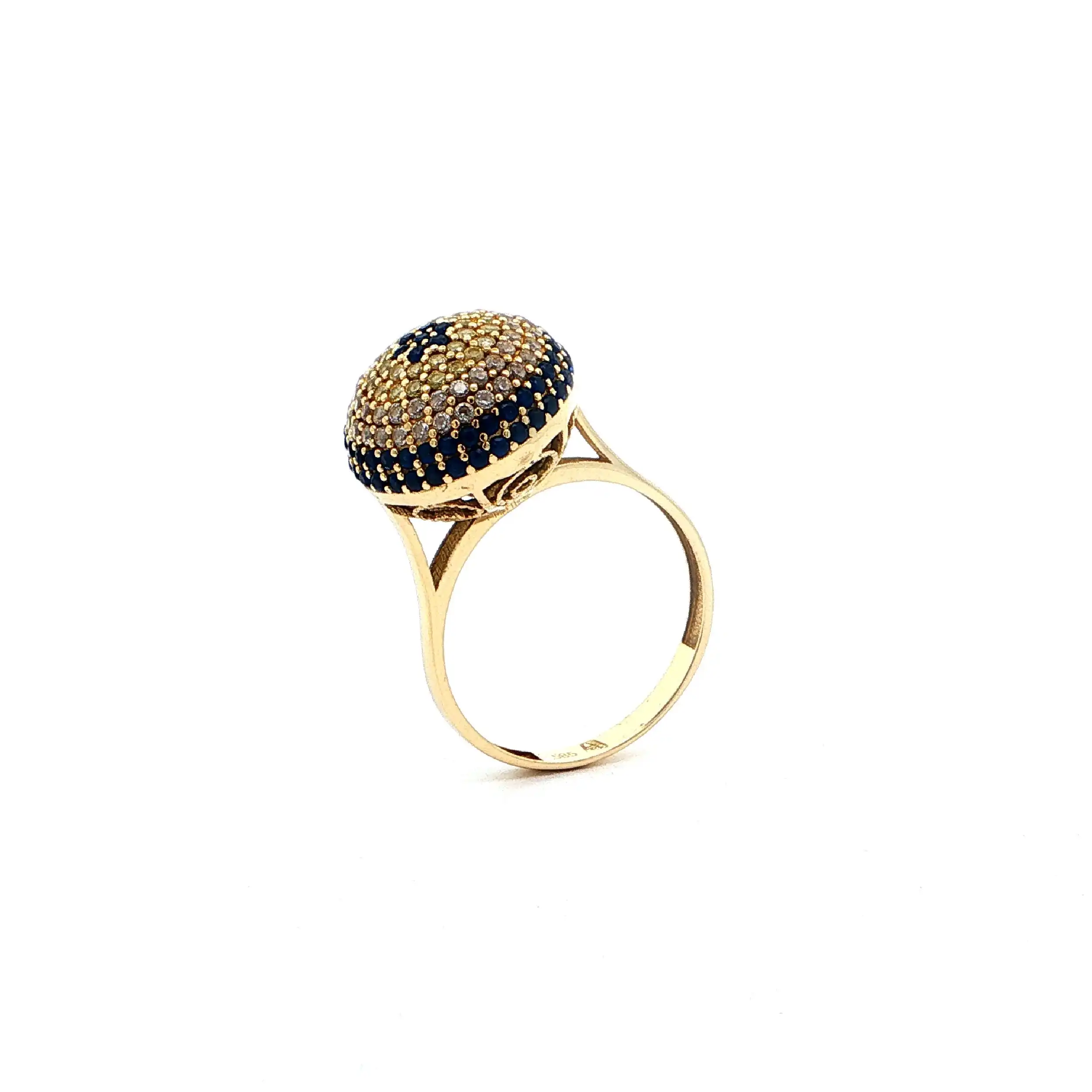 Ring Gelbgold mit blauen, gelben Farbsteinen & Zirkonia Ring Gelbgold mit blauen, gelben Farbsteinen & Zirkonia