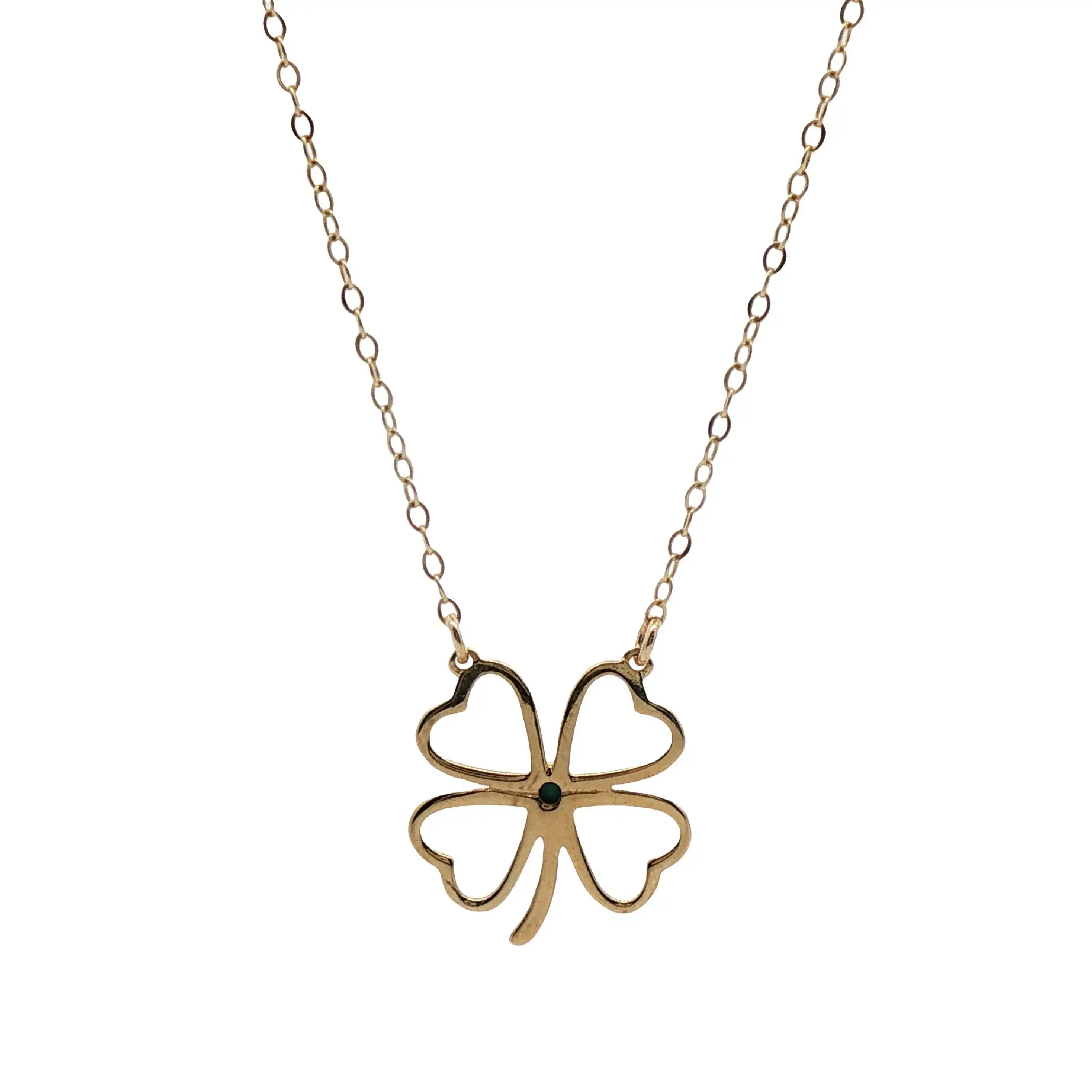 Kette Gelbgold mit Anhänger Kleeblatt mit Türkis