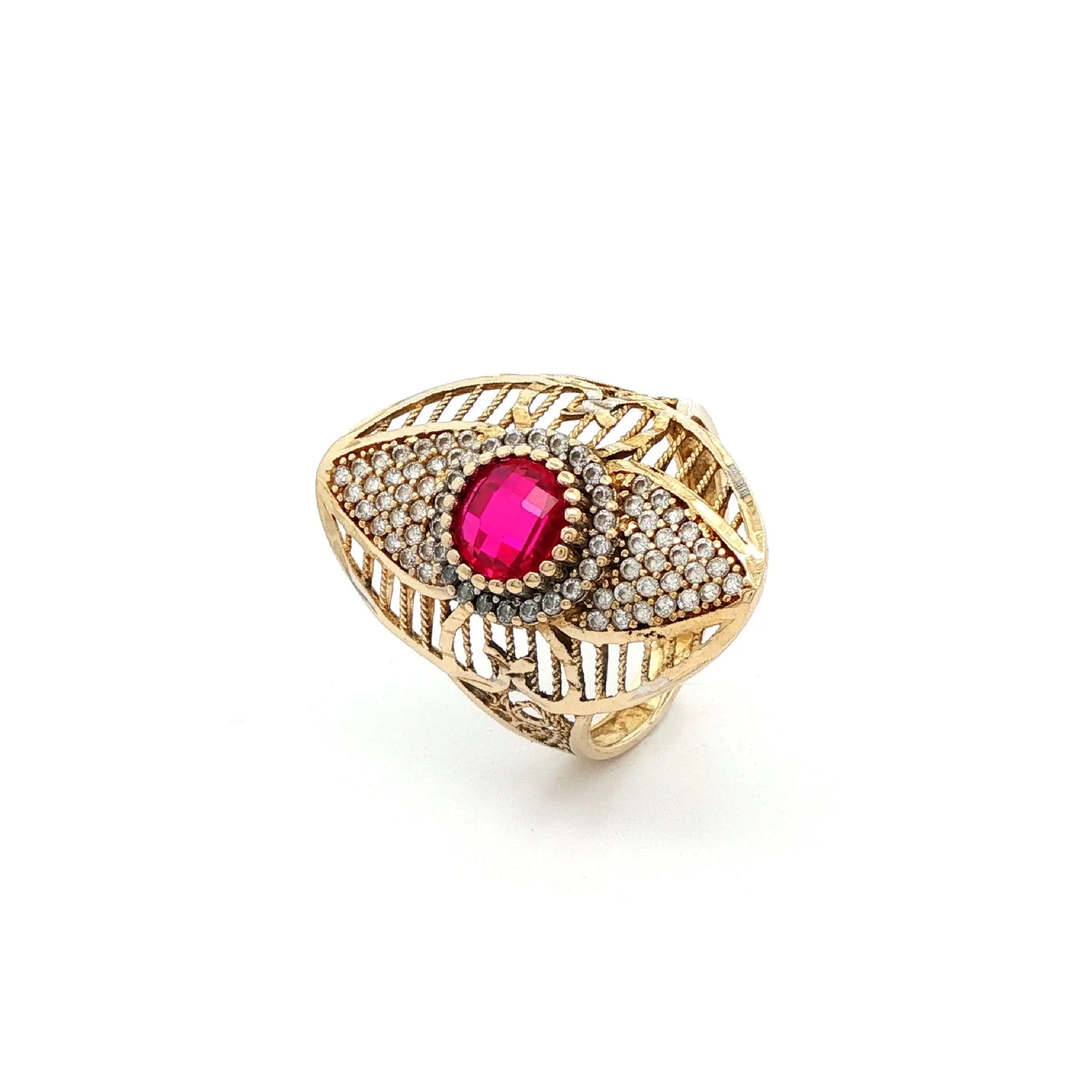 Ring Gelbgold mit rotem Farbstein und Zirkonia Ring Gelbgold mit rotem Farbstein und Zirkonia