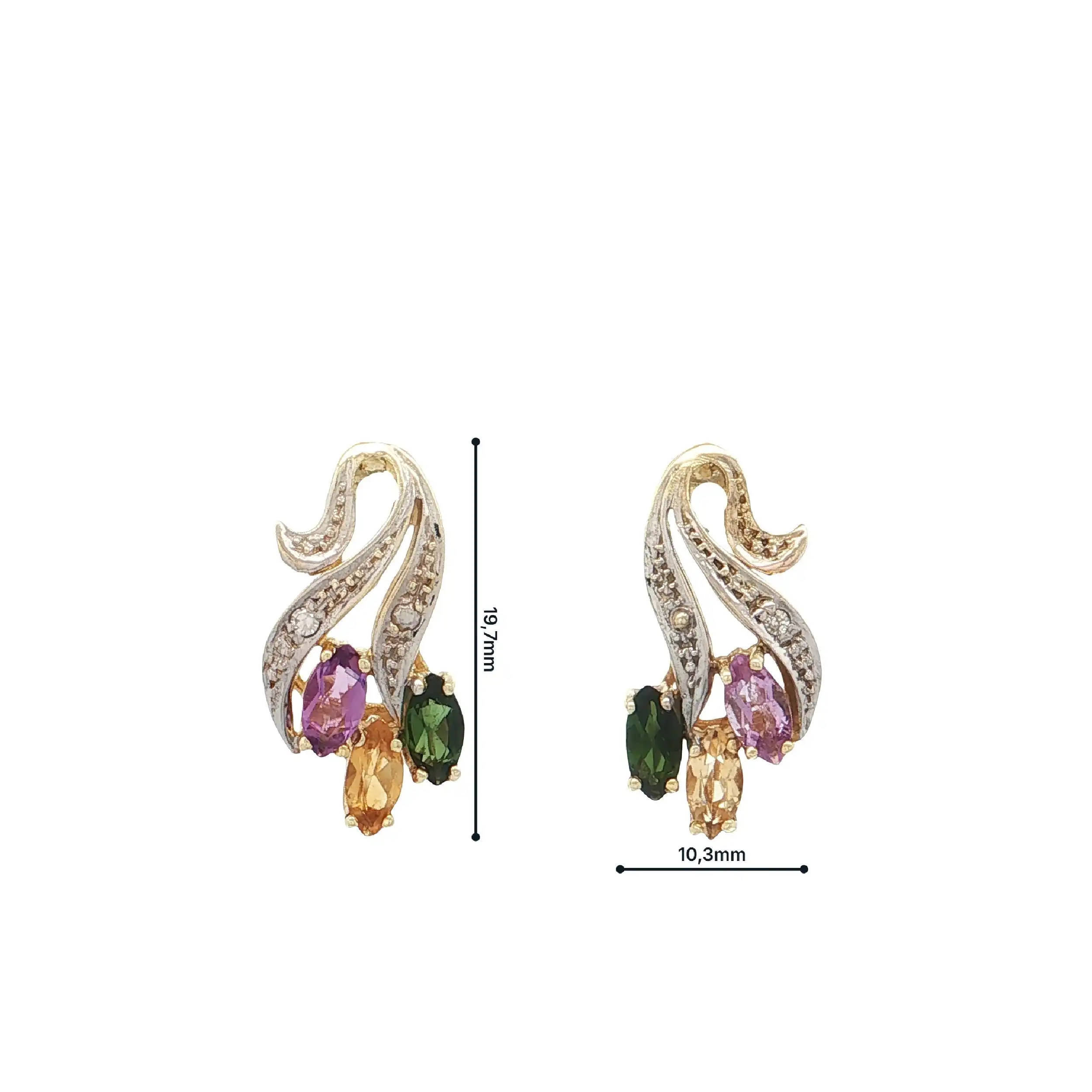 Ohrstecker Bicolor mit Farbsteinen und Diamanten