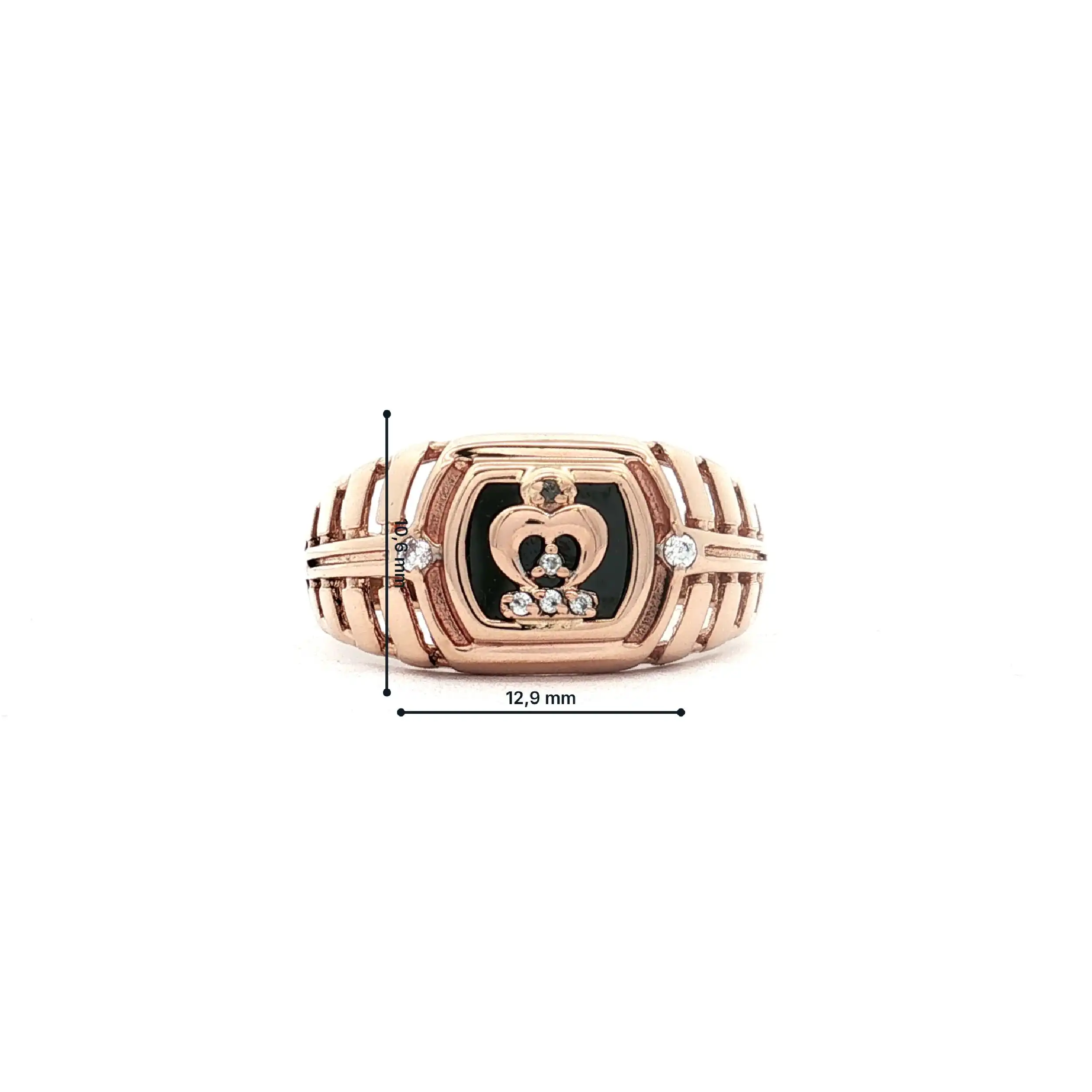 Ring Roségold mit schwarzer Platte und Zirkonia
