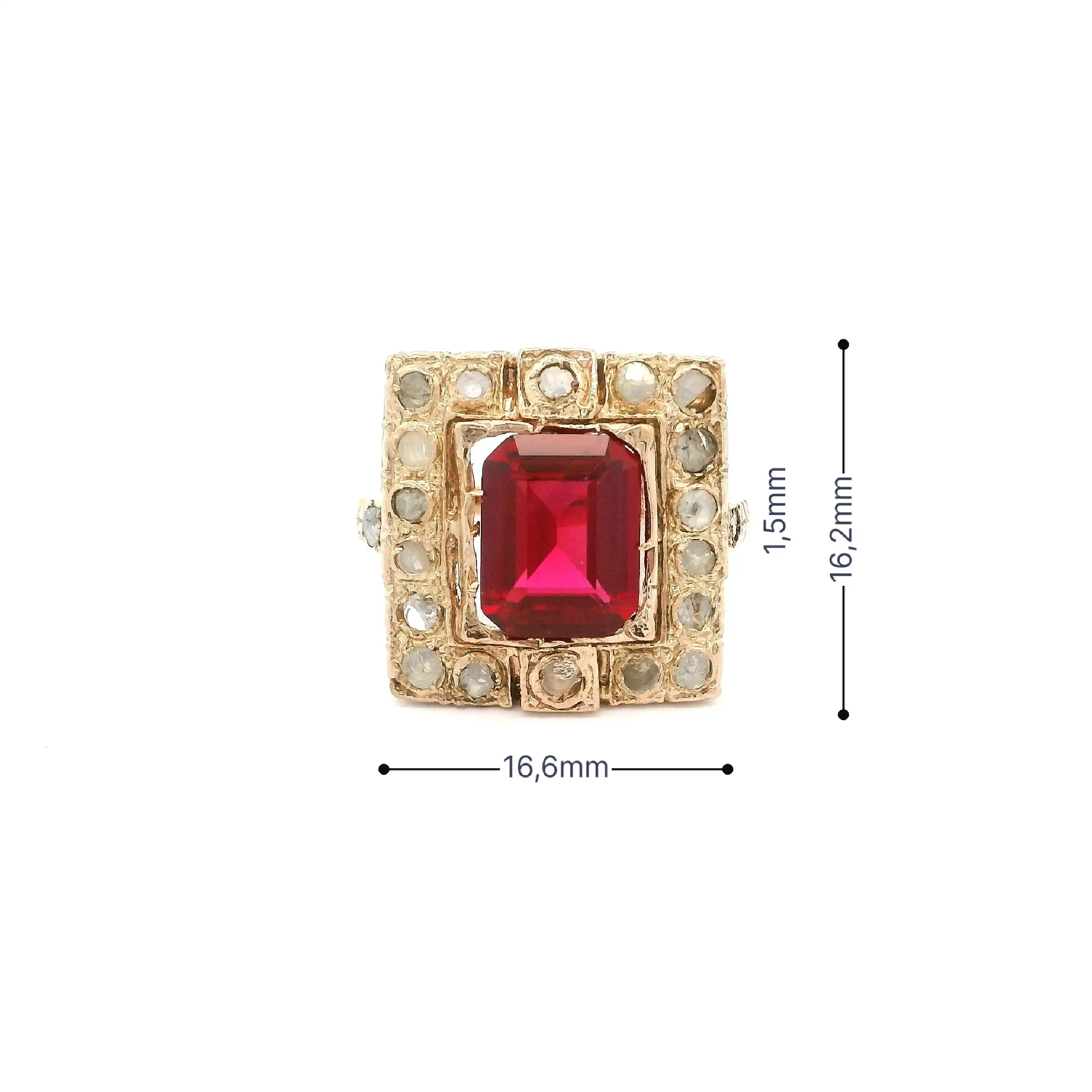 Ring Roségold mit Synthetischen Korund & Diamantrosen Ring Roségold mit Synthetischen Korund & Diamantrosen