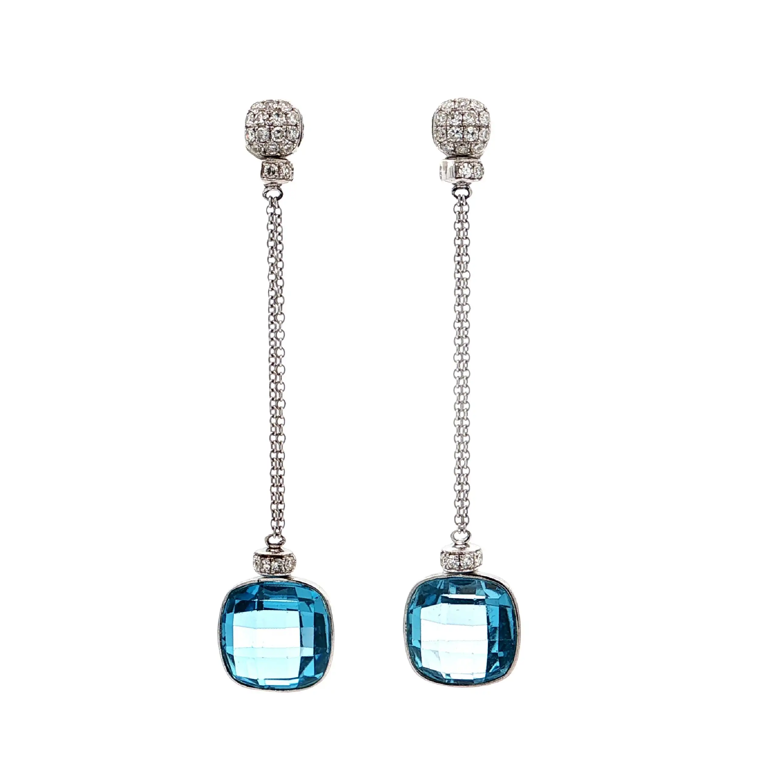 Ohrstecker Weißgold mit Topas (behandelt) 11,91ct. & Brillanten, graviert mit 0,49ct. TW/SI