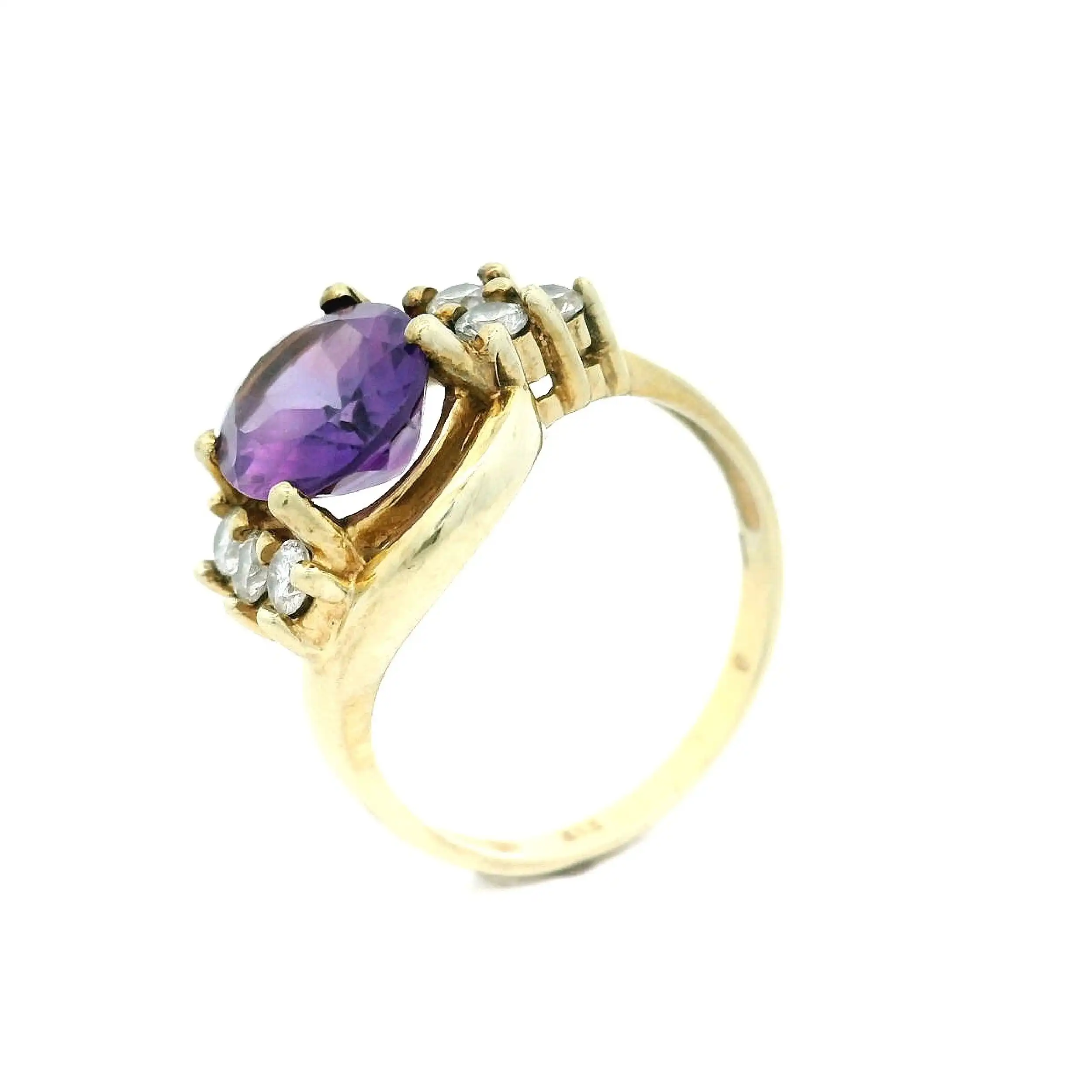 Ring Gelbgold mit Zirkonia und lila Farbstein