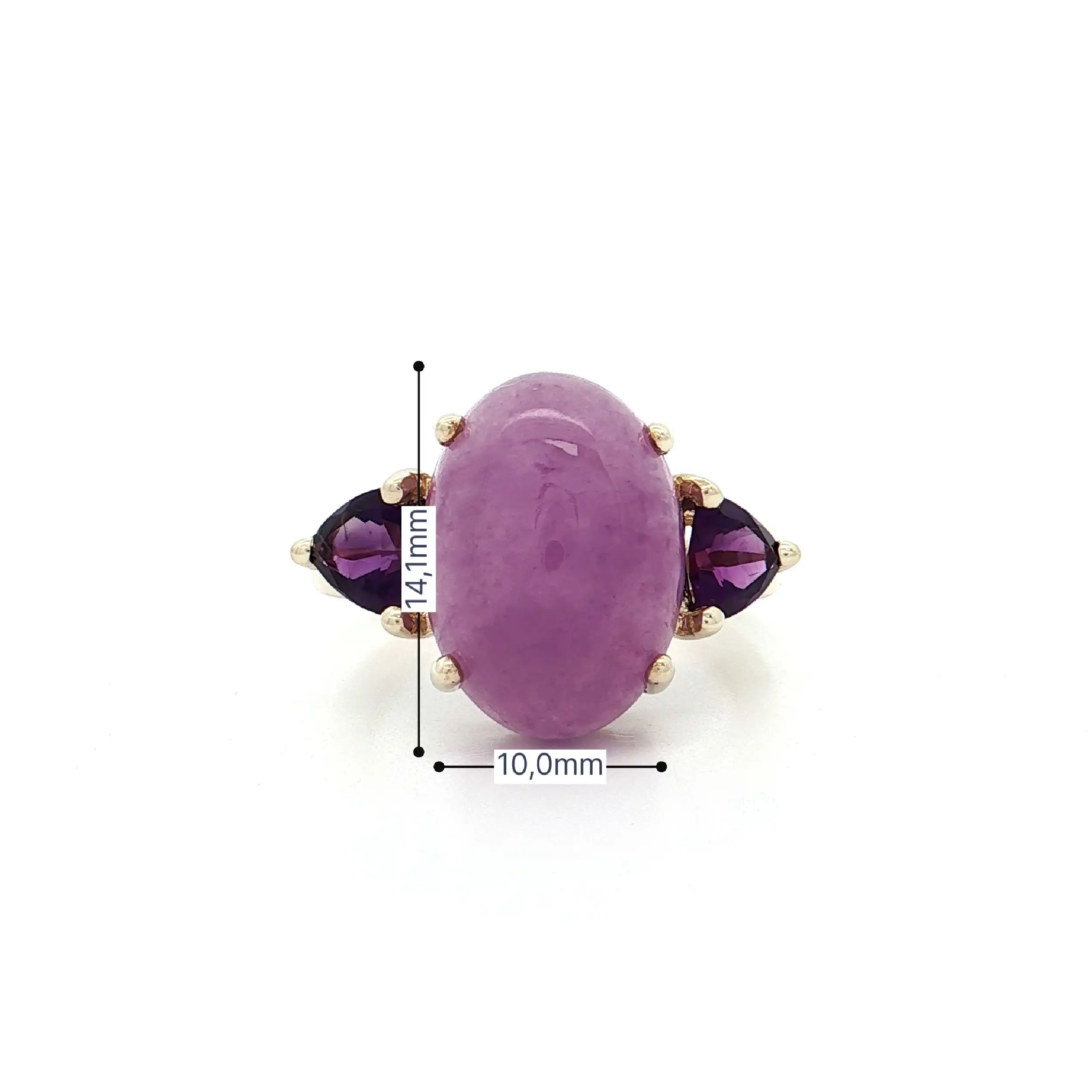 Ring Gelbgold mit lila Jade Cabochon und Amethyst