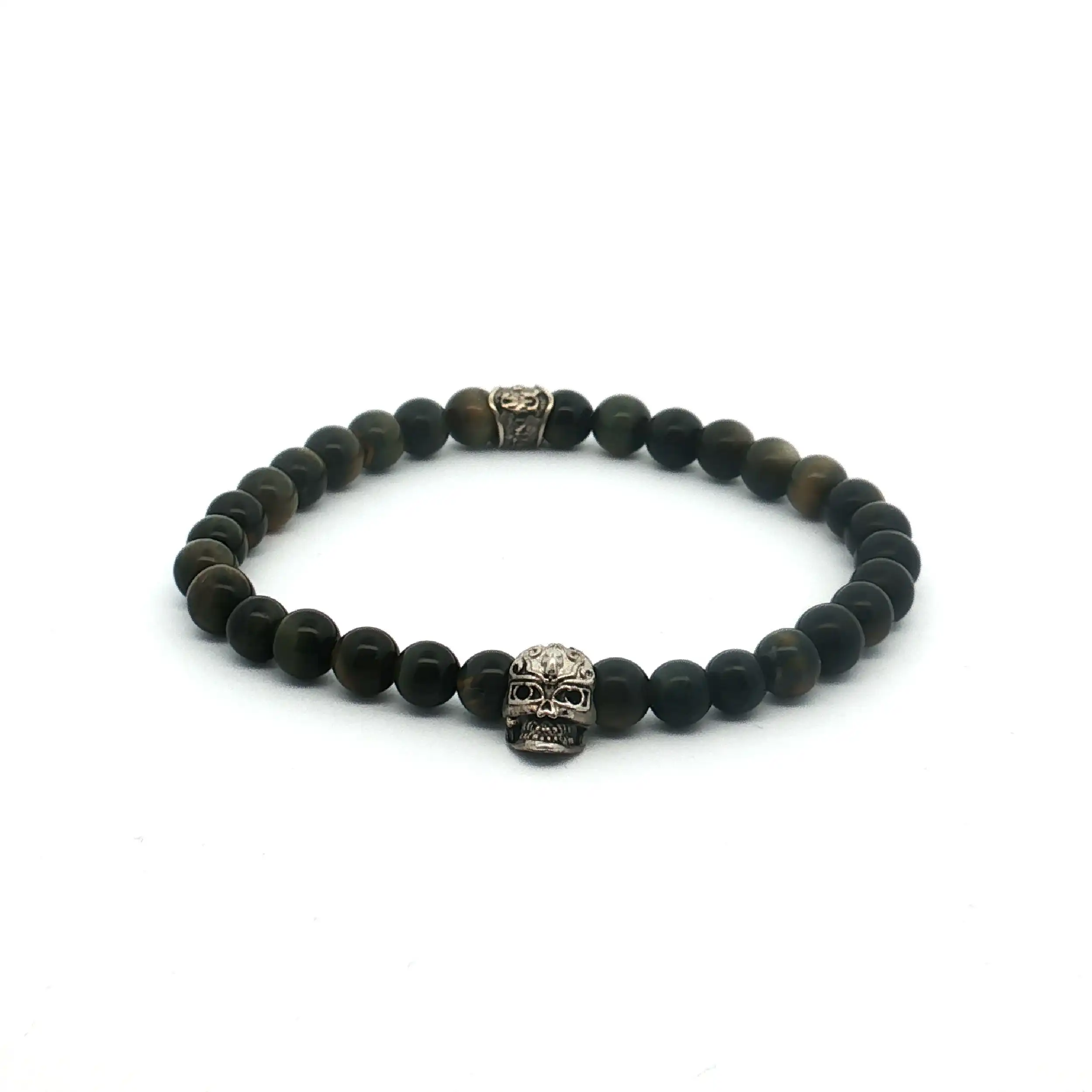 Armband Tigerauge mit Silber Totenkopf Armband Tigerauge mit Silber Totenkopf