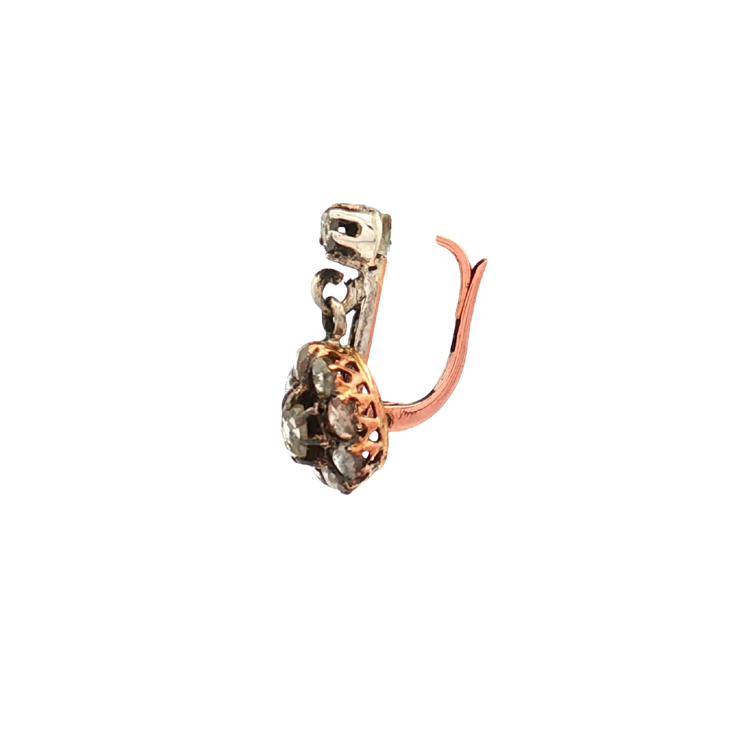 Einzelner Ohrring Rosegold mit Altschliff Diamanten