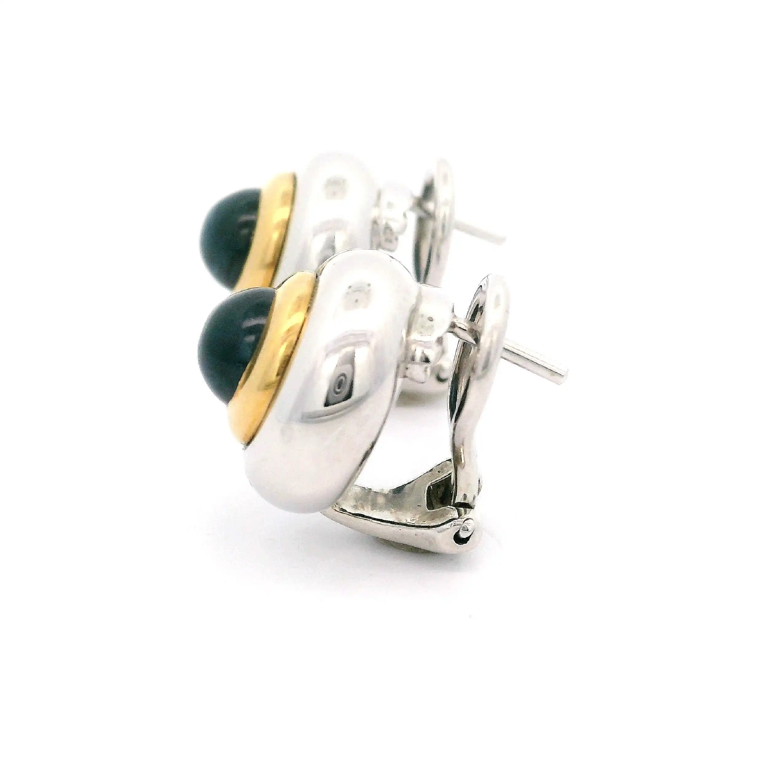 Paar Ohrringe Bicolor Chopard Happy Sport mit Saphir Cabochon mit Box und Papieren Paar Ohrringe Bicolor Chopard Happy Sport mit Saphir Cabochon mit Box und Papieren