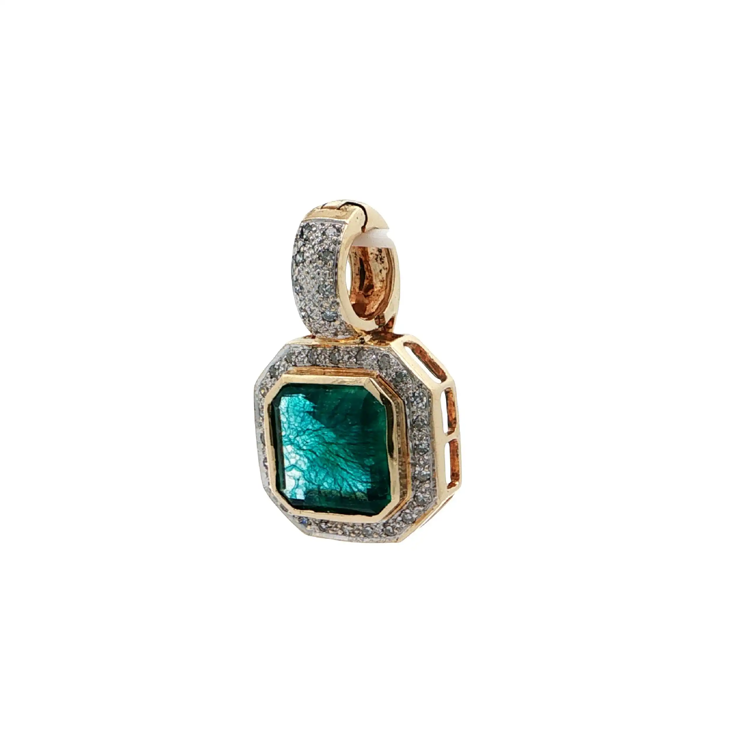 Anhänger Gelbgold mit Synthetischen Smaragd & Diamanten