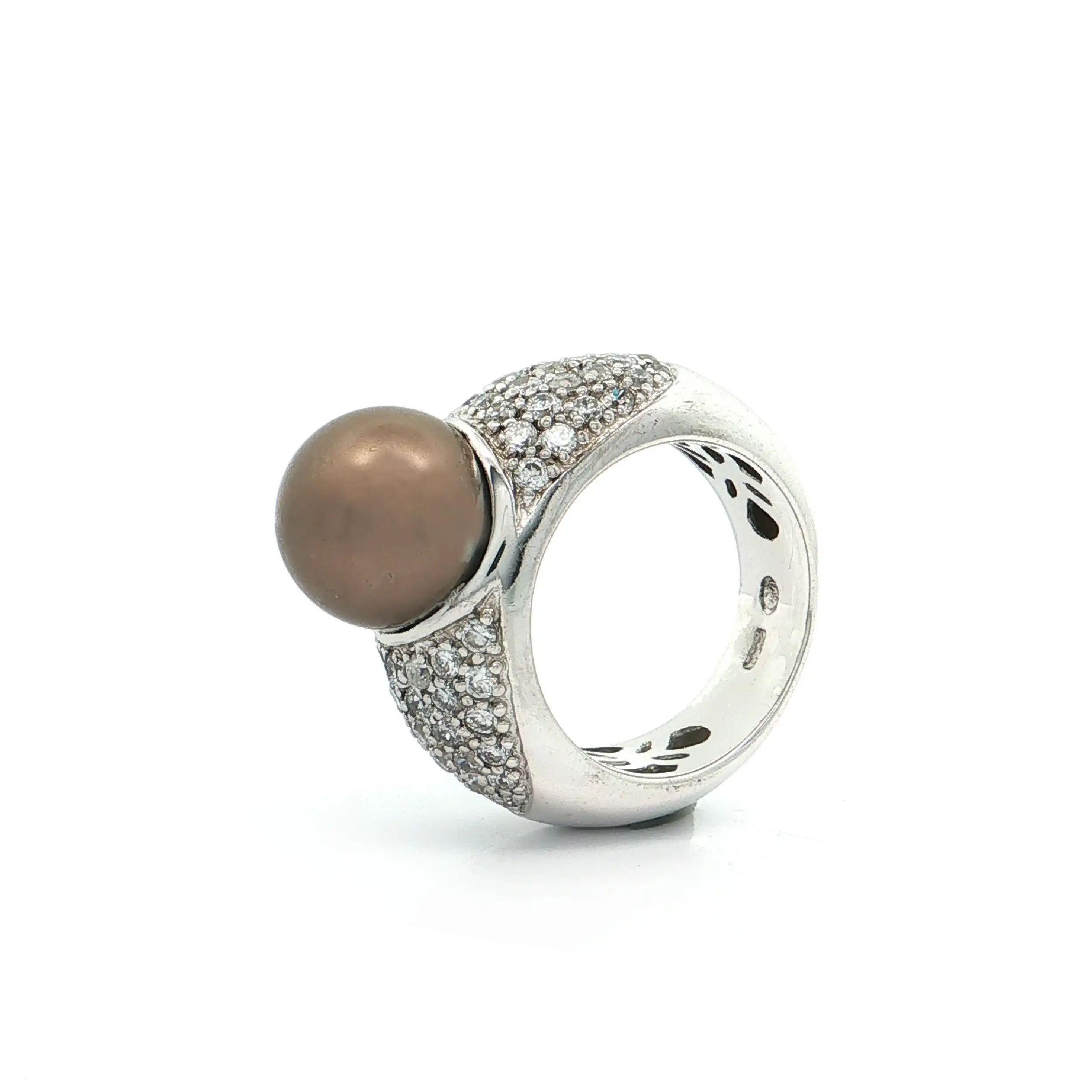 Ring Silber mit brauner Perle und Zirkonia