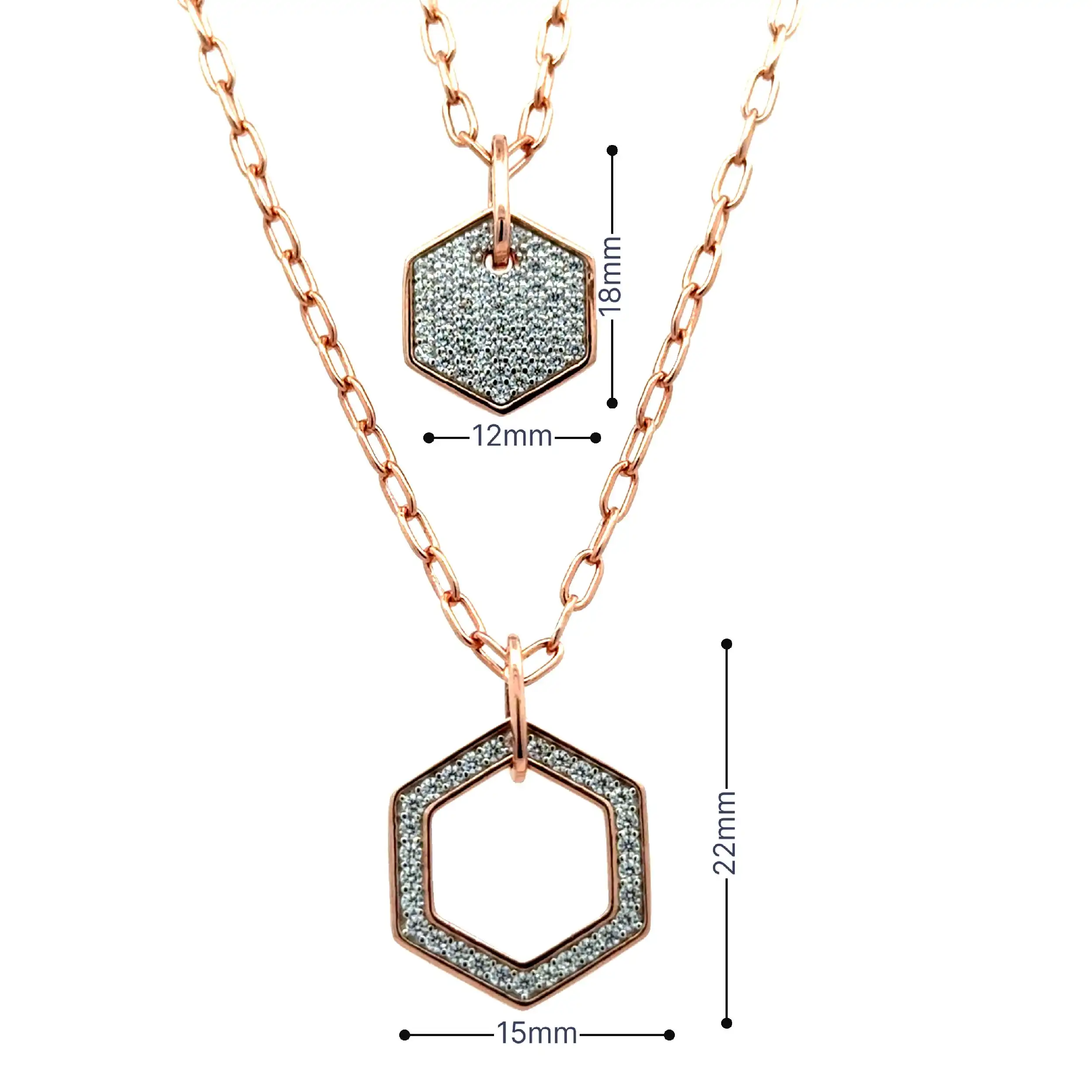 Collier Silber rose vergoldet mit zwei Anhänger mit 87 Zirkonia