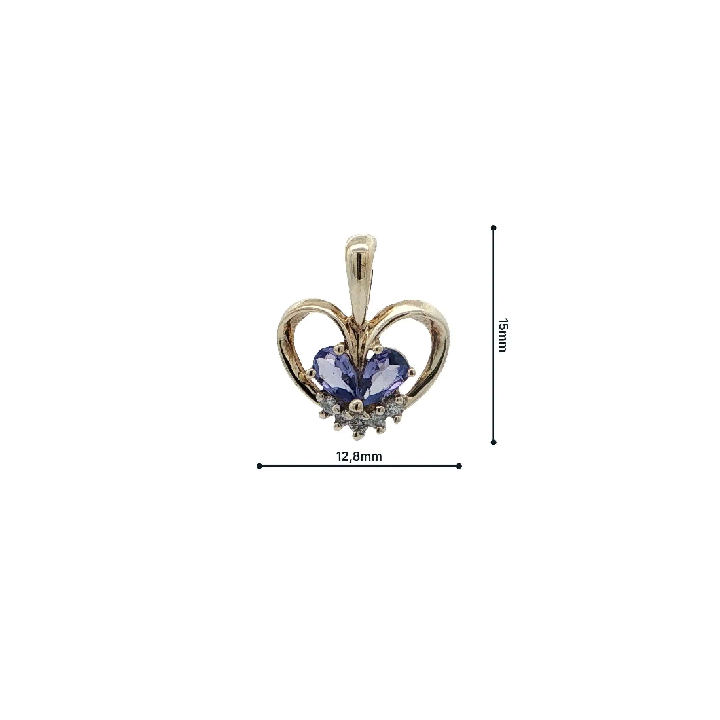 Anhänger Gelbgold Herz mit lila-blauen Farbsteinen & Zirkonia