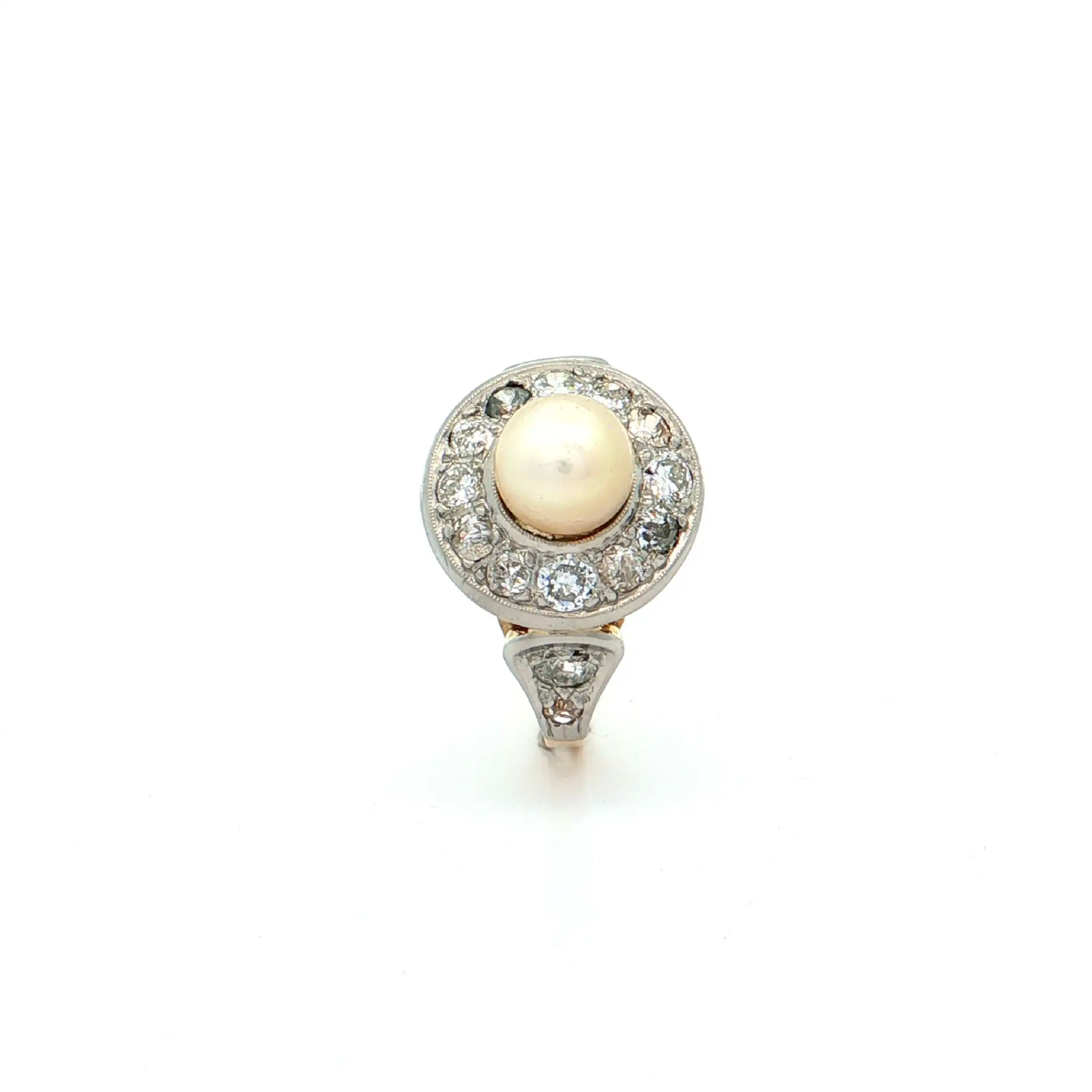 Ring Bicolor mit Altschliff Diamanten und Perle Ring Bicolor mit Altschliff Diamanten und Perle