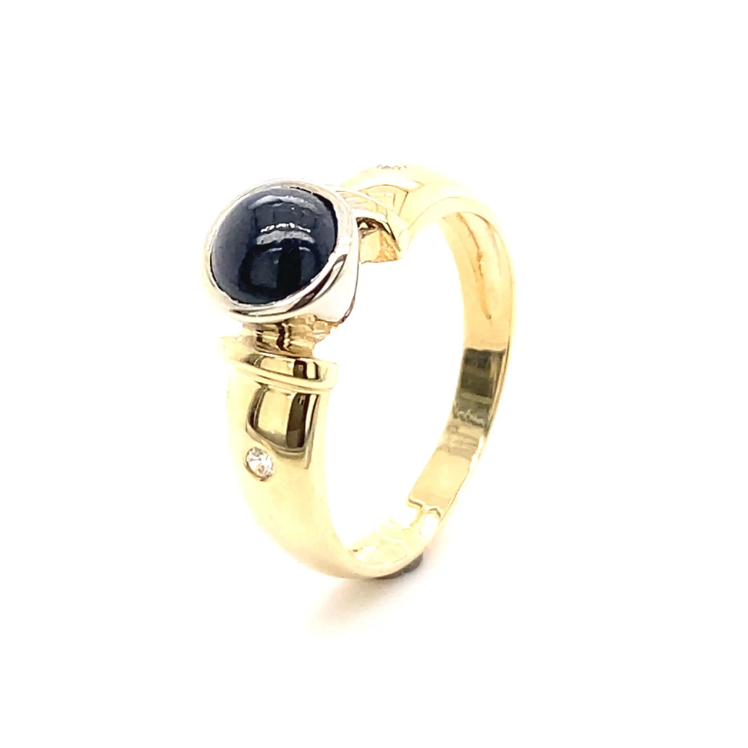 Ring Gelbgold mit blauem Farbstein & Zirkonia