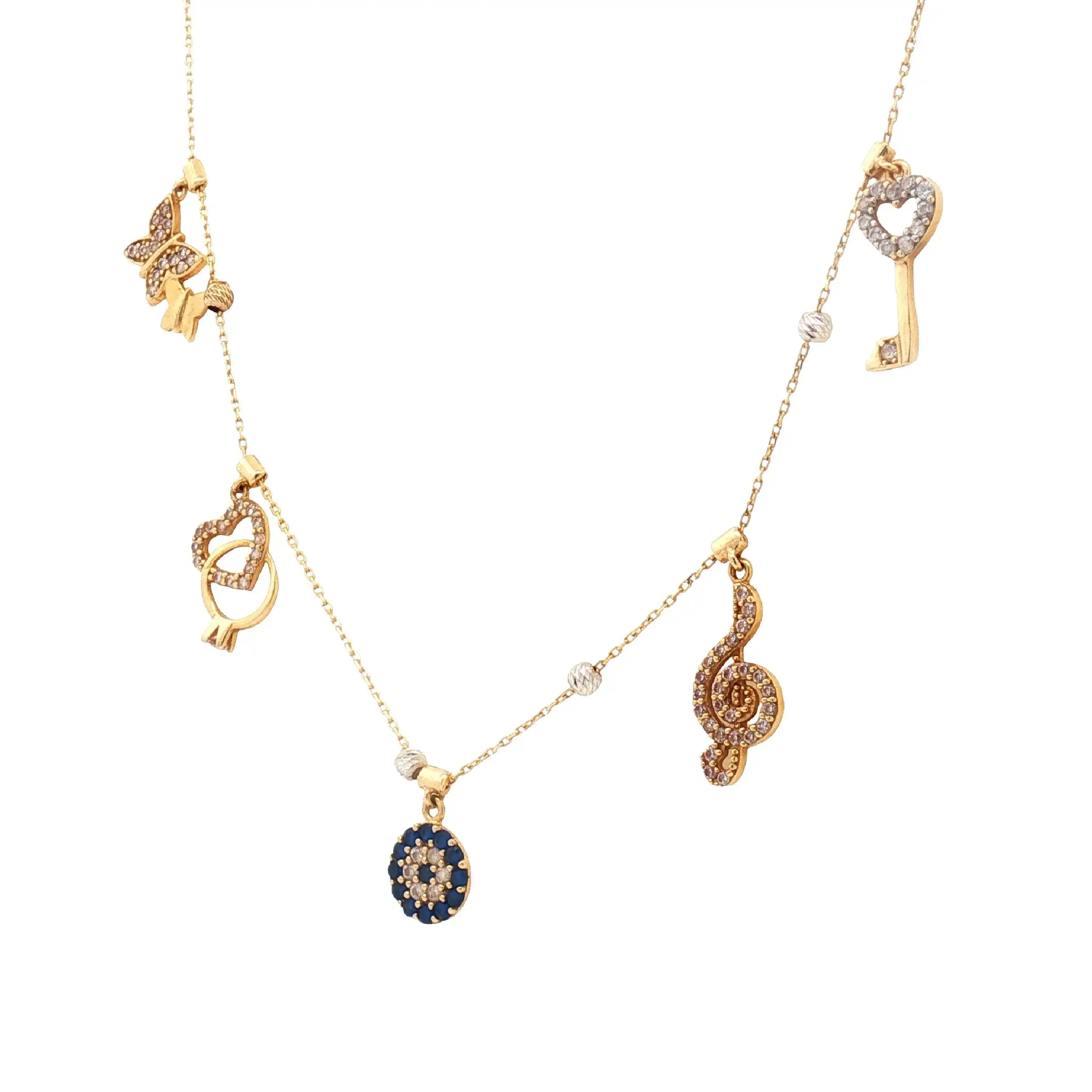 Ankerkette Gelbgold mit Anhängern und Zirkonia Ankerkette Gelbgold mit Anhängern und Zirkonia