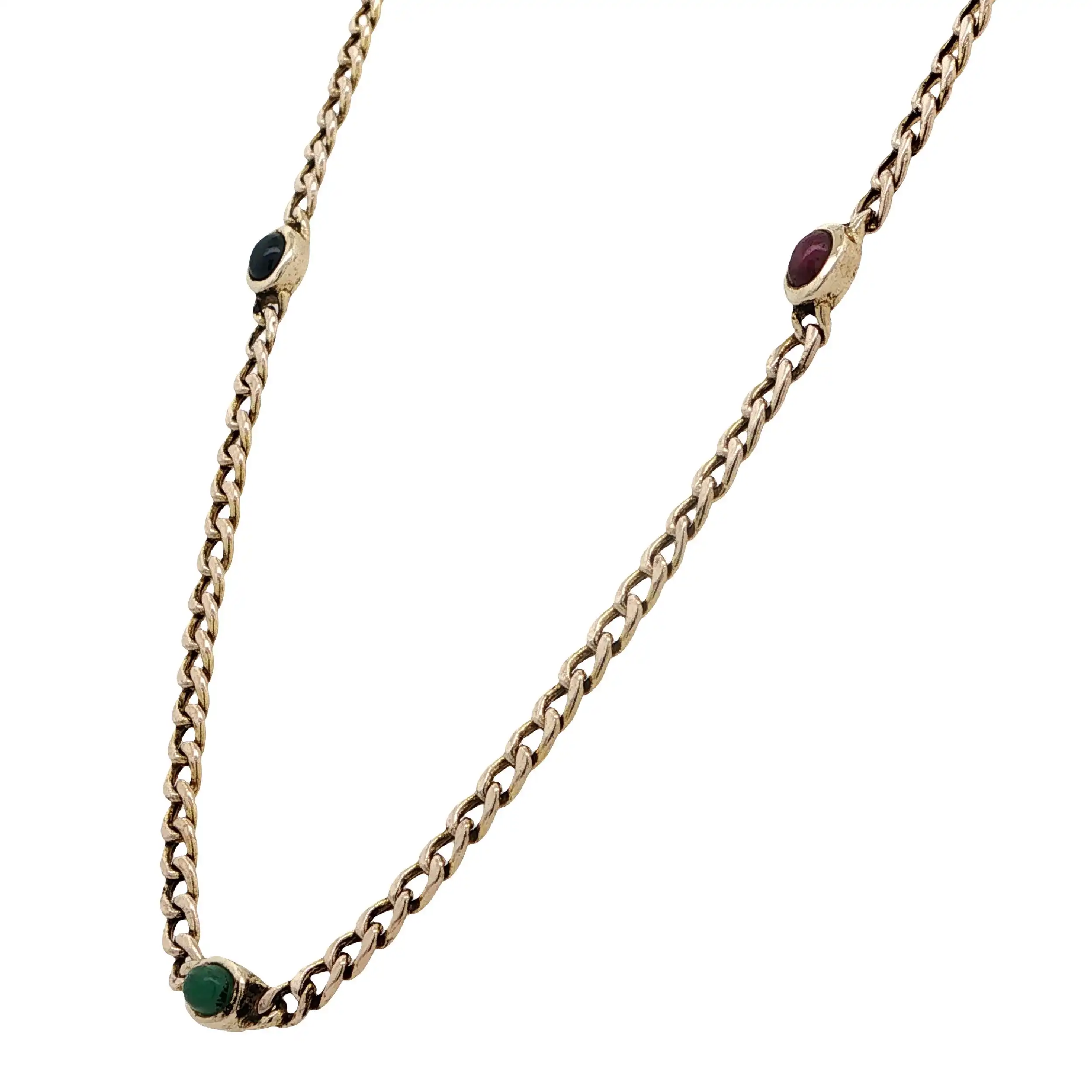 Panzerkette Gelbgold hohl mit Rubin, Smaragd & Saphir Cabochon Panzerkette Gelbgold hohl mit Rubin, Smaragd & Saphir Cabochon