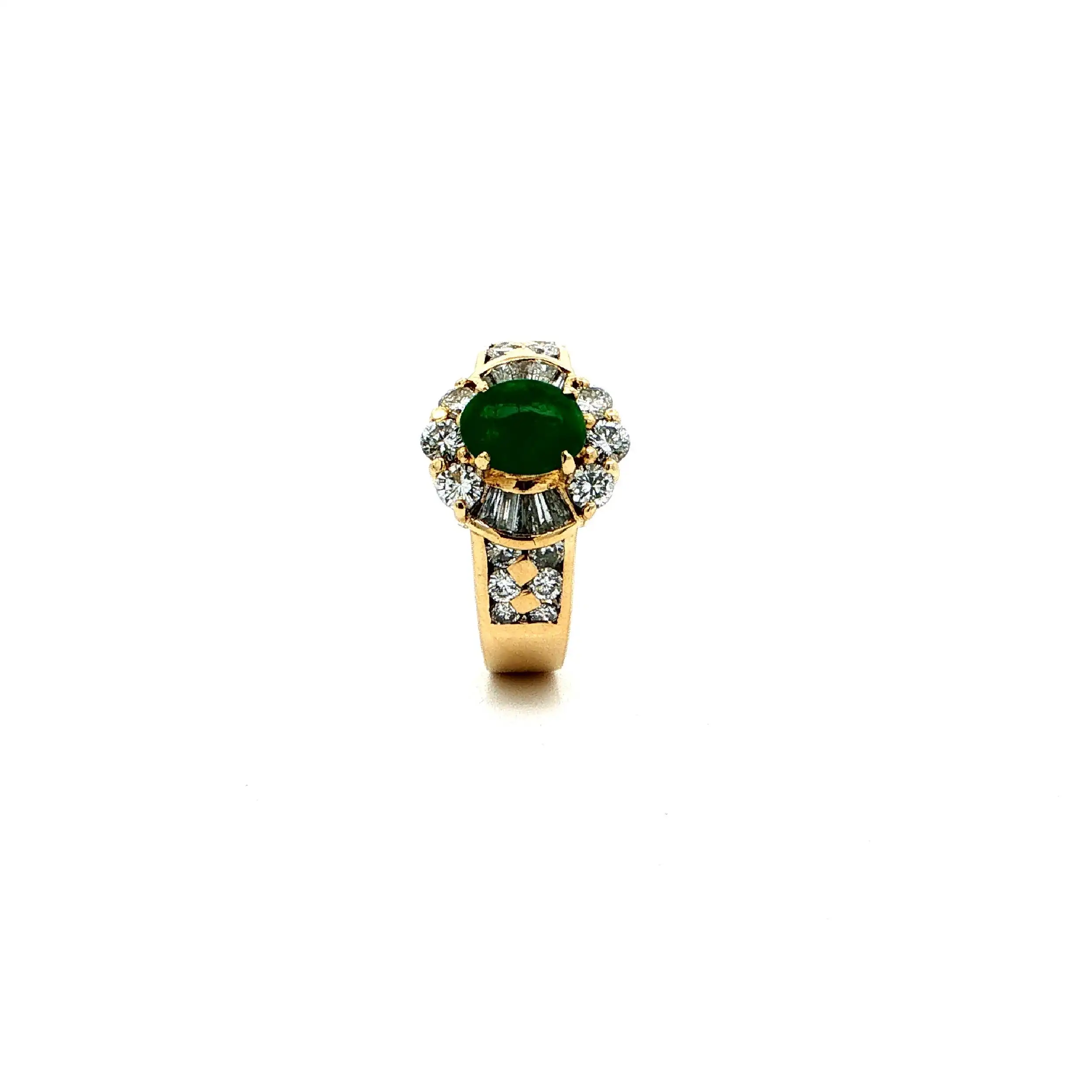 Ring Gelbgold mit Jade, Brillanten & Baguette-Diamanten