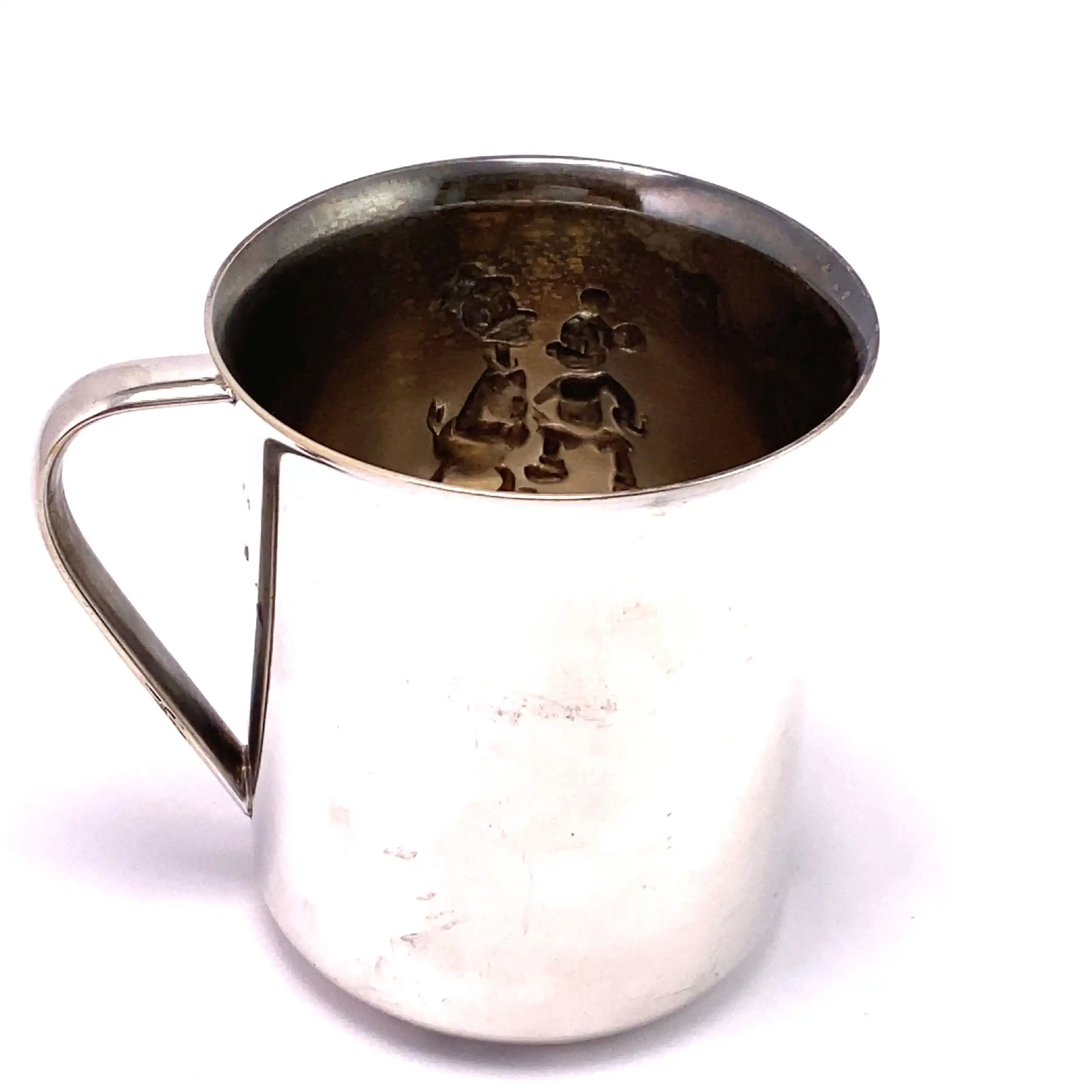 Tasse Donald und Mickey versilbert graviert Tasse Donald und Mickey versilbert graviert