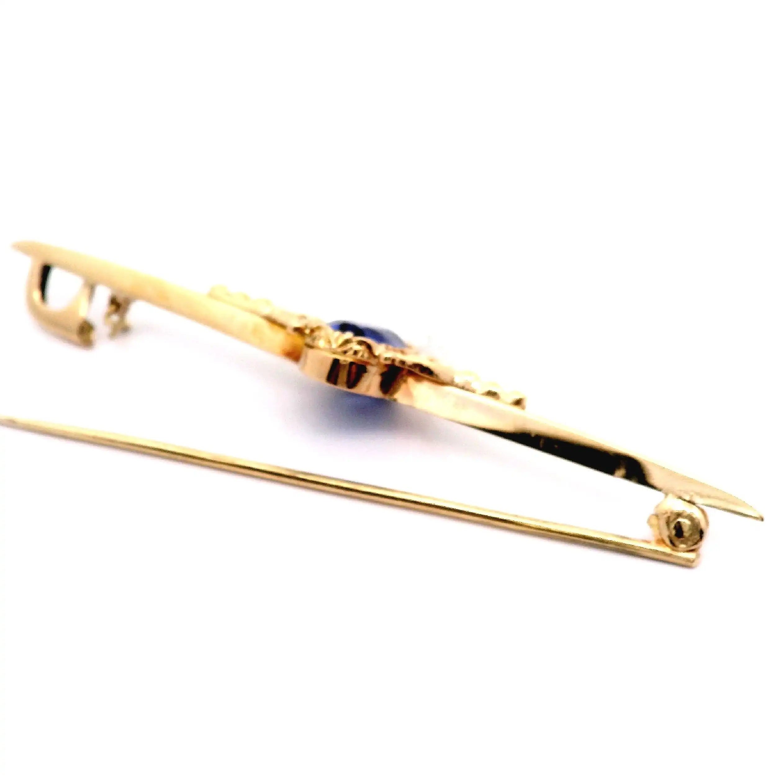 Anstecknadel Gelbgold mit synthetischem Saphir