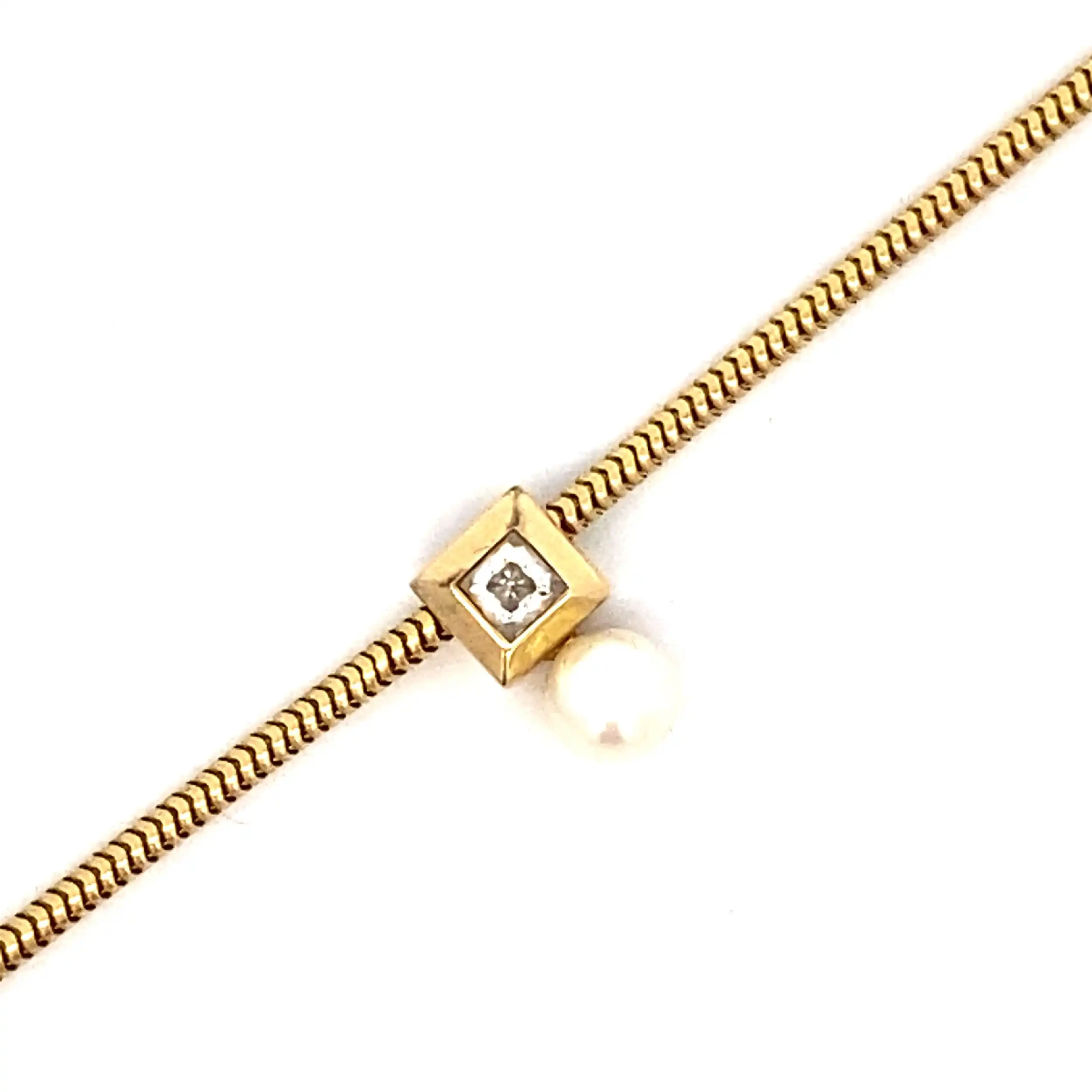 Schlangenkette mit Anhänger Perle und Zirkonia