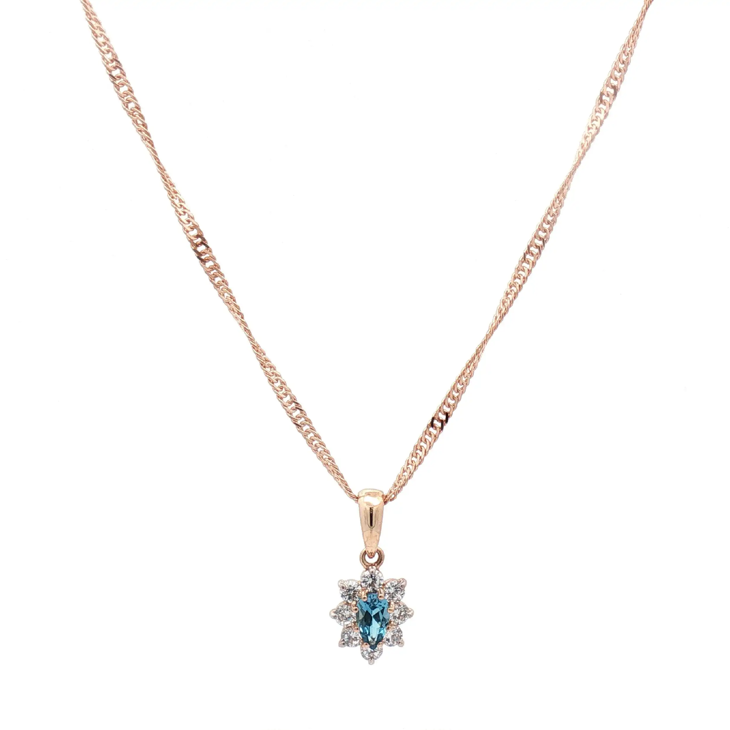 Singapurkette Roségold mit Anhänger Zirkonia und blauem Farbstein
