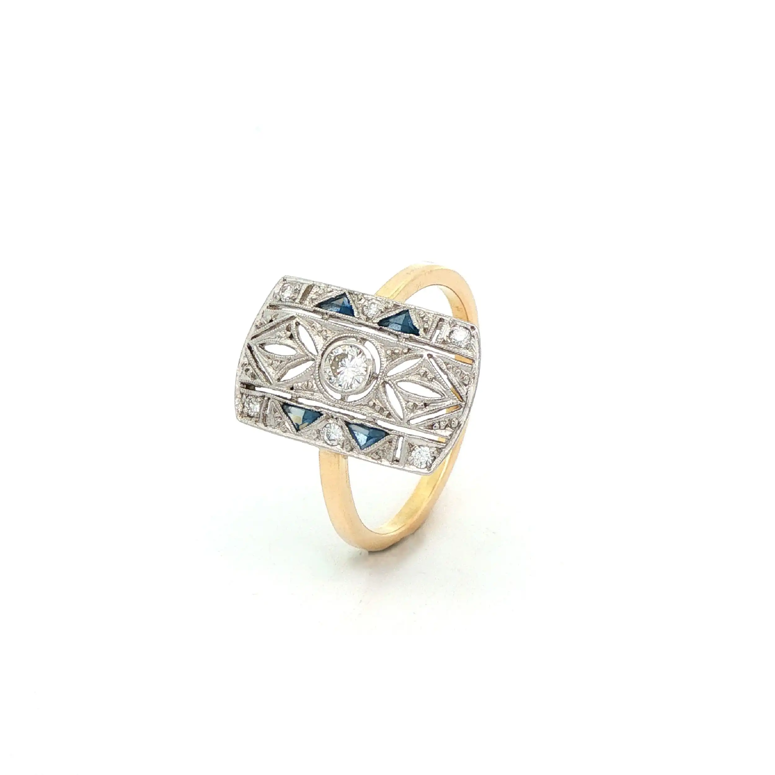 Ring Bicolor Art-Deko mit Brillanten und Saphiren Ring Bicolor Art-Deko mit Brillanten und Saphiren