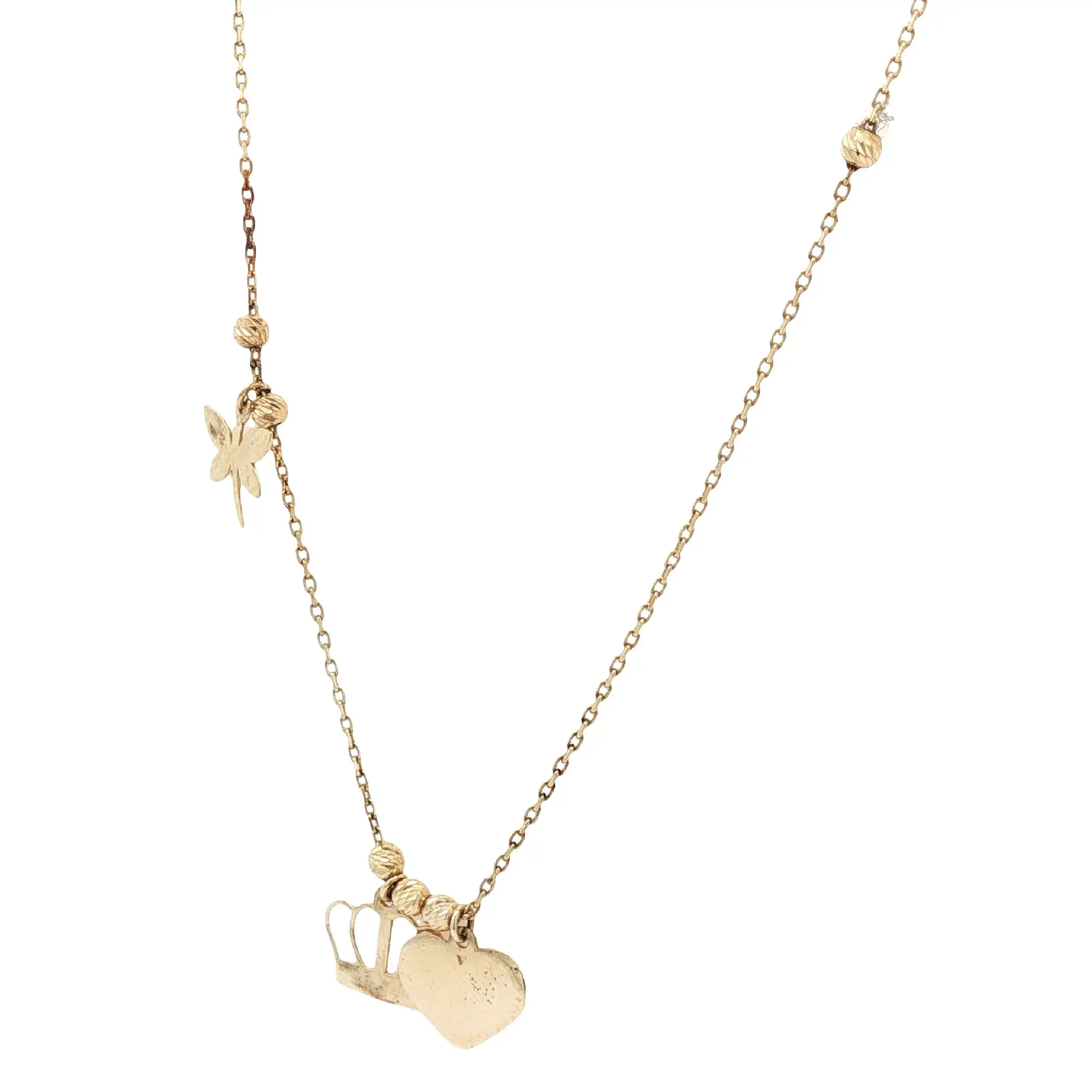 Ankerkette Gelbgold mit Herz, Krone, Schmetterling
