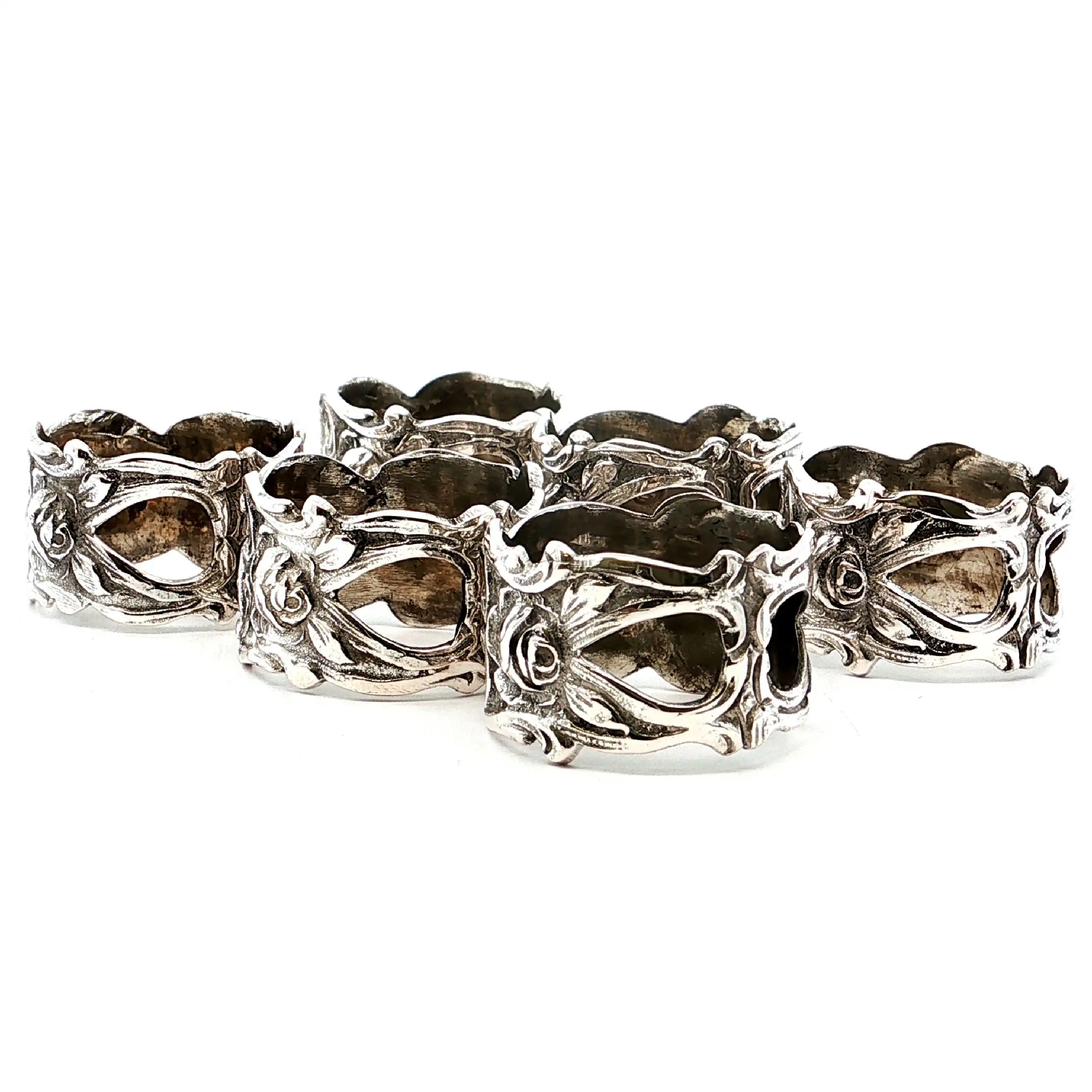 6 Serviettenringe Silber 6 Serviettenringe Silber